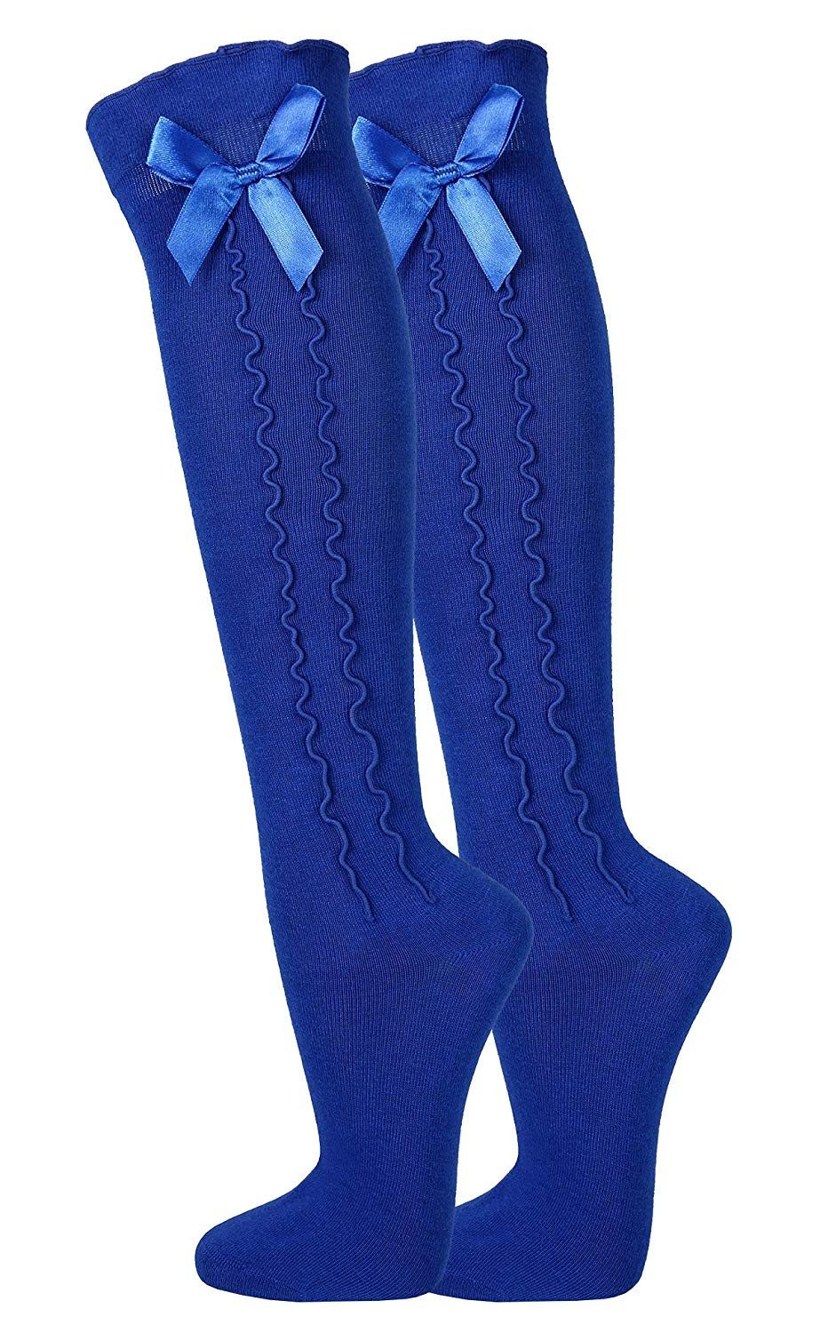 TippTexx 24 Kniestrümpfe 2 Paar Trachten Kniestrümpfe mit Satin-Schleife & Rüsche