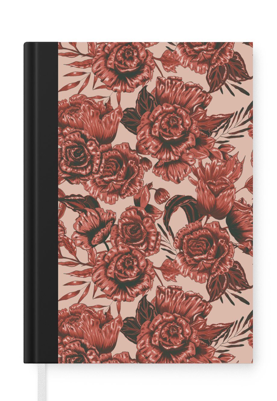 MuchoWow Notizbuch Rose - Muster - Blumen, Journal, Merkzettel, Tagebuch, Notizheft, A5, 98 Seiten, Haushaltsbuch