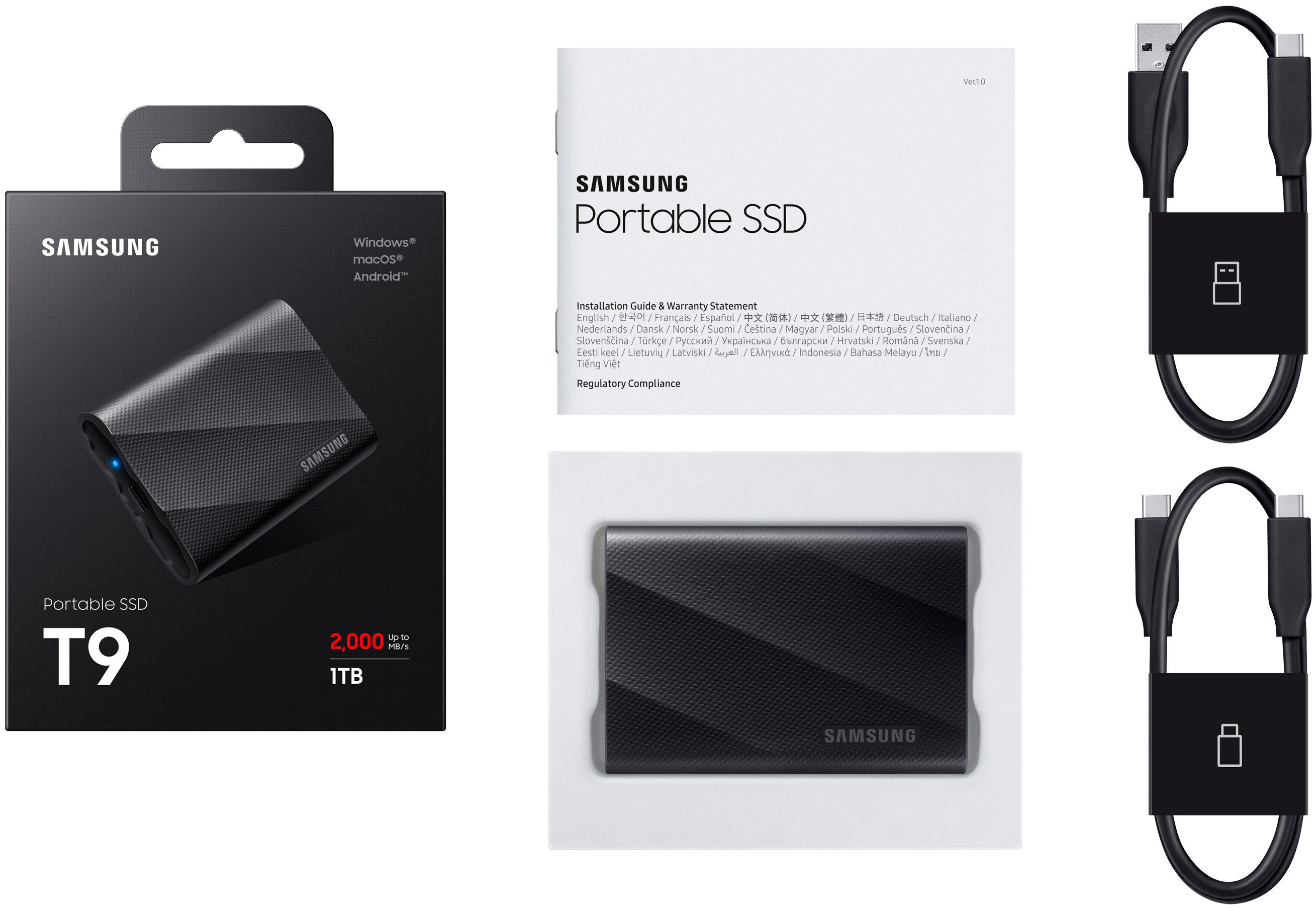 Samsung T9 externe SSD (1 TB) 3,5" 2000 MB/S Lesegeschwindigkeit, 1950 MB/S Schreibgeschwindigkeit