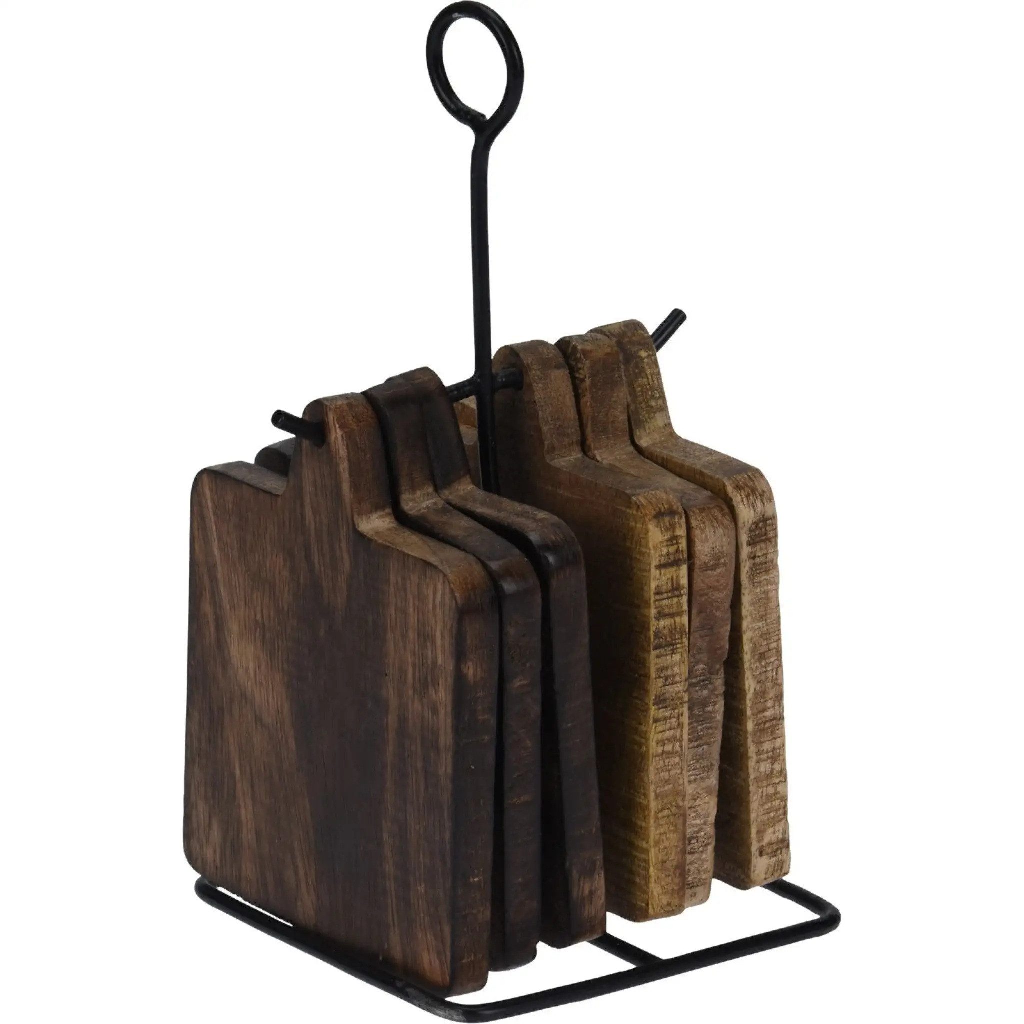 Meinposten Getränkeuntersetzer 6 Brettchen Untersetzer Bretter Holzbrett Holzbrettchen mit Ständer, Spar-Set, 7-tlg., Ideal als Unterlage für heiße Raclette-Pfännchen geeignet