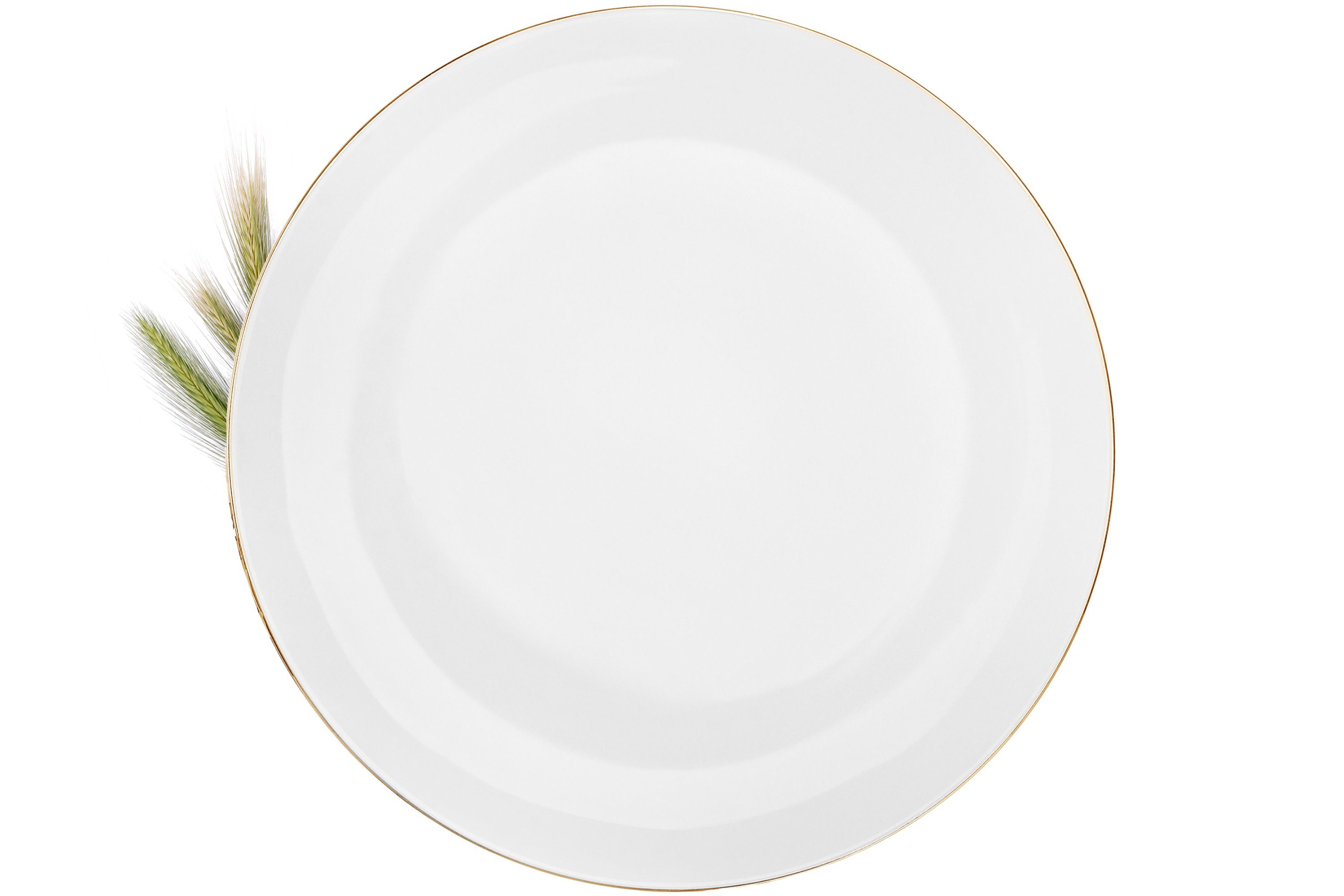 6 Konsimo Weiß/Gold rund, Speiseteller Dessertteller Porzellan, Suppenteller Personen, (18-tlg), Tafelservice ⌀27/⌀20,5/⌀18cm BOSS