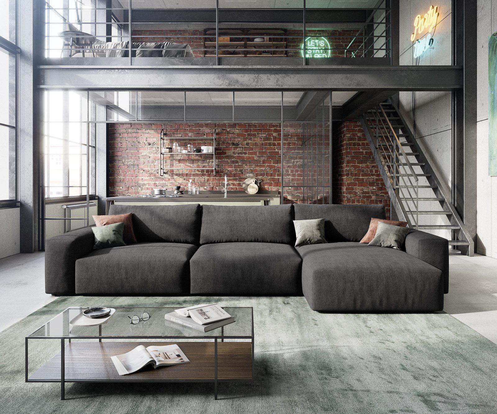 DELIFE Ecksofa Lanzo, XL Mikrofaser Schwarz günstig online kaufen