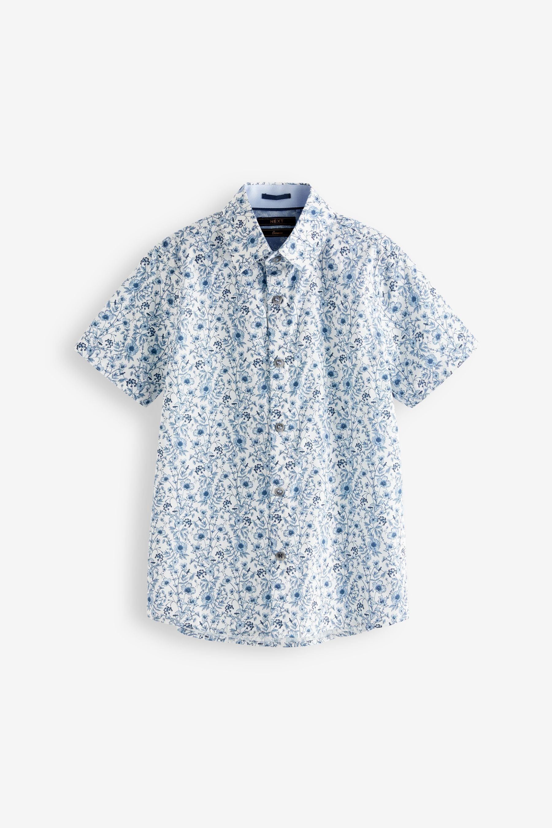 Next Kurzarmhemd Gemustertes Hemd mit kurzen Ärmeln (1-tlg) White/Blue Floral