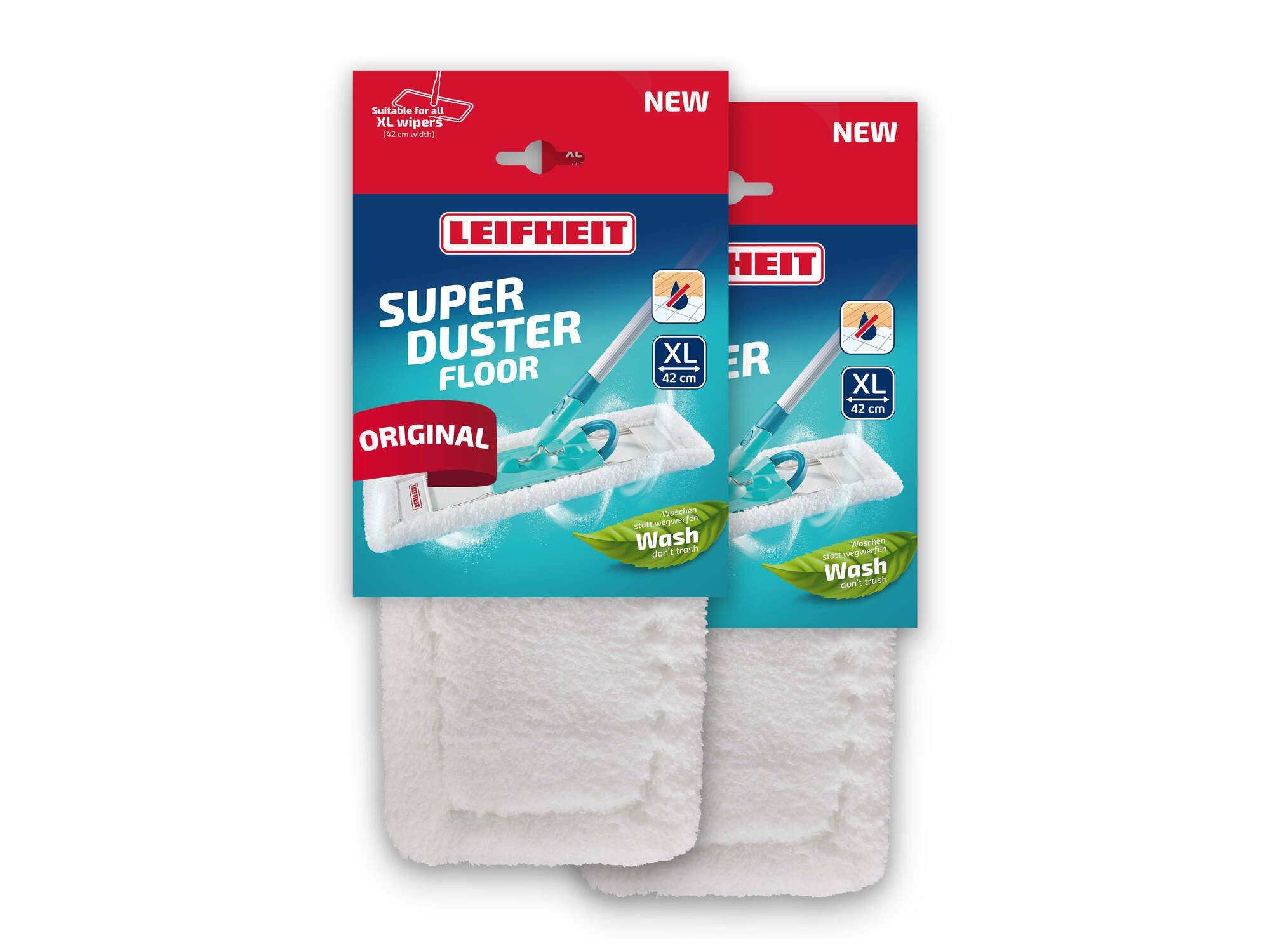 Leifheit Staubbezug SUPERDUSTER Floor XL 2er Set Wischbezug (Mikrofaser, 18.0x50.0 cm, 2-tlg., langlebig, für Fliesen, Parkett, Stein, maschinenwaschbar)
