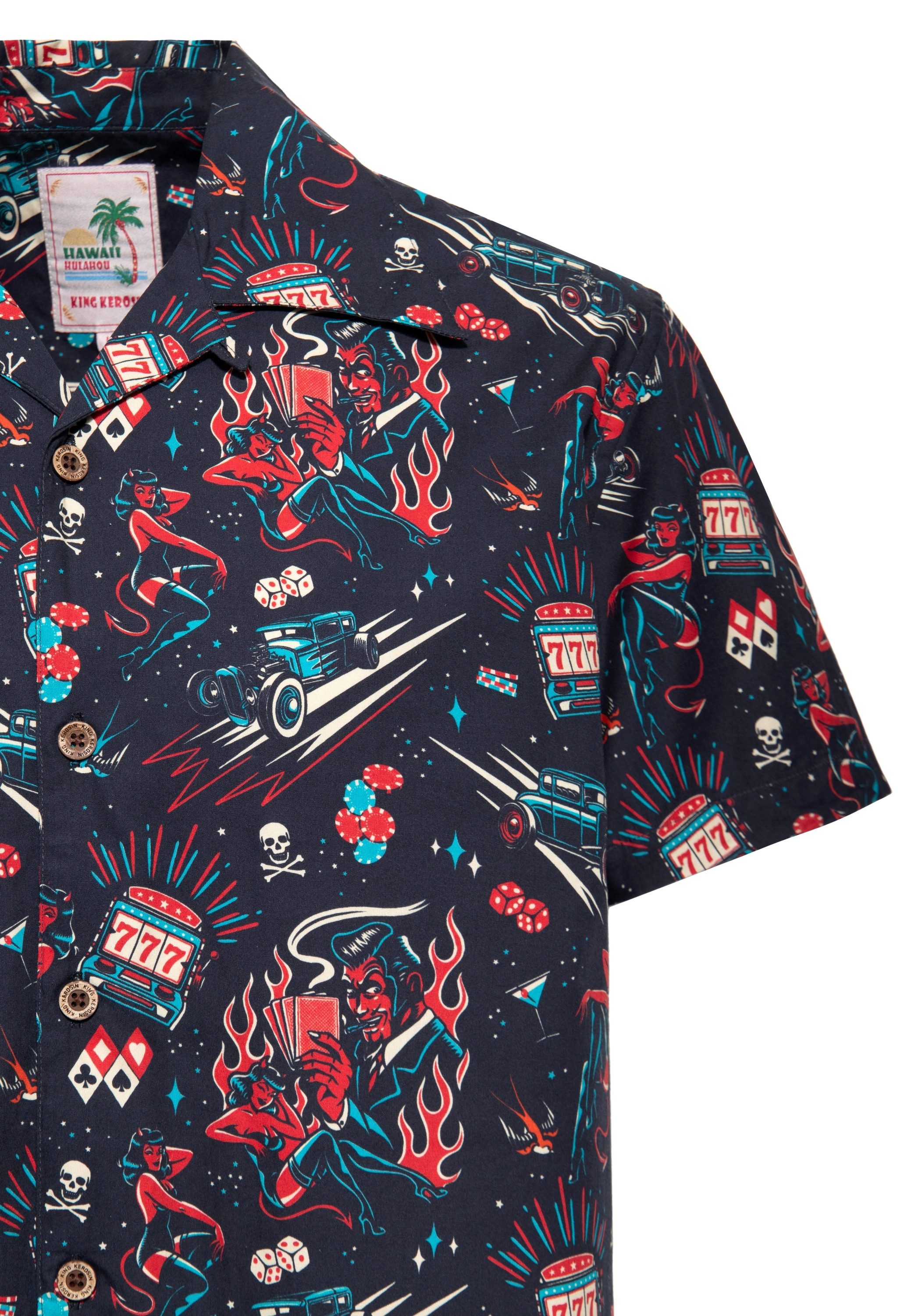 KingKerosin Kurzarmhemd Rockabilly Devil mit Allover-Artwork-Print