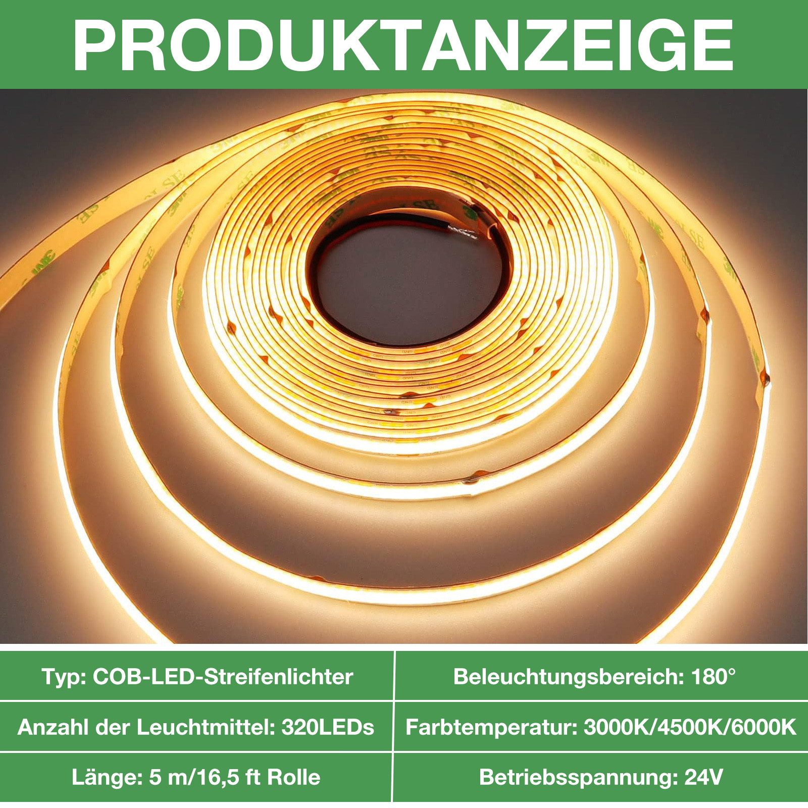 Jibenhome LED Stripe COB-LED-Lichtstreifen 5M 1600 LEDs Lichtleiste, Dimmba günstig online kaufen