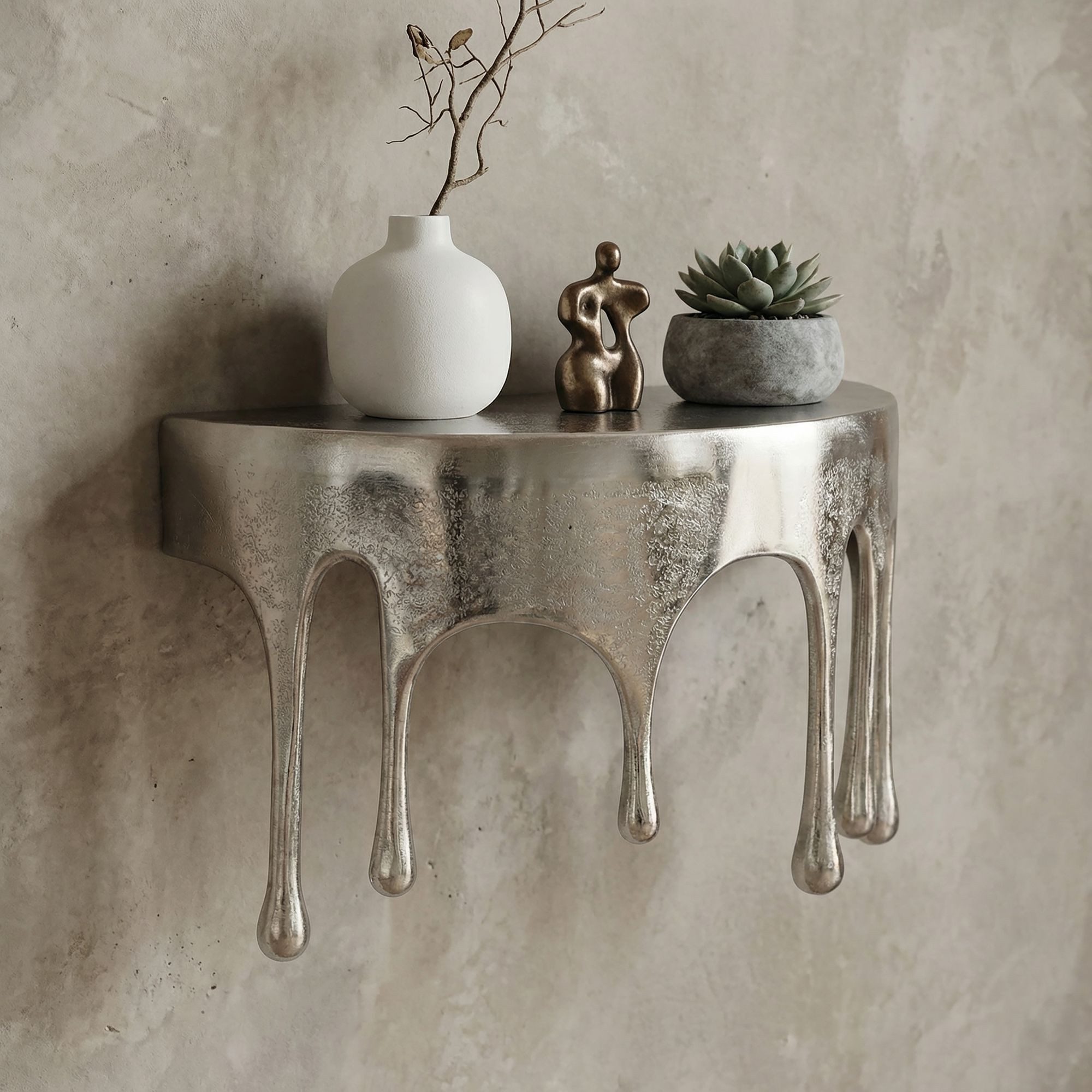 FINEBUY Wandregal FB77613 35cm Aluminium Silber Hängeregal Schweberegal Wandboard Metall, Originelles Hängeregal in edler Tropfenoptik, Komplett aus robustem Aluminium gefertigt
