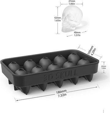 RefinedFlare Eiswürfelform 3D-Eiswürfelform aus BPA-freiem Silikon mit Deckel, 10 Totenköpfe, (1-tlg)