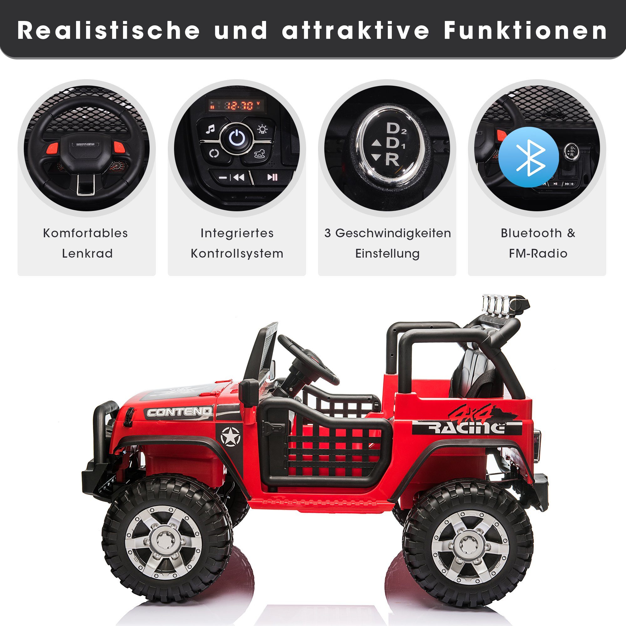 Elektro-Kinderauto, Belastbarkeit 50,00 kg, Kinder Elektroauto mit USB, AUX und Bluetooth inkl. Ferndienung, 2x45W
