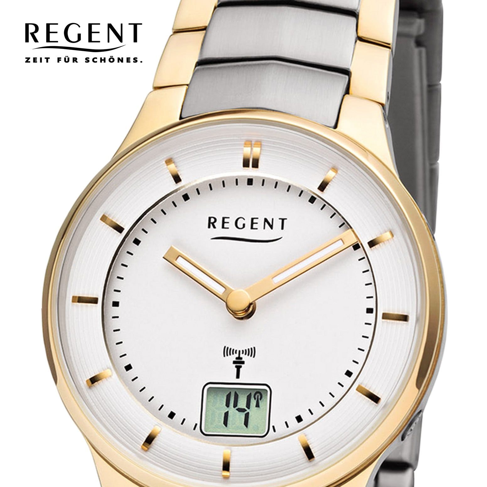 Regent Funkuhr rund, Uhr FR-261 Funk, (ca. Regent Damen Metall Damen 30mm), klein Funkuhr Metallarmband