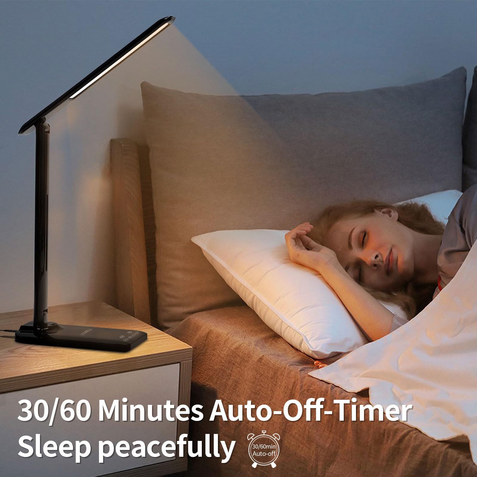 LQWELL Schreibtischlampe Schreibtischlampe LED, LED wechselbar, 3 Farbtemperaturmodi und 9 Helligkeitsstufen, Flimmerfreie Augenschutz, Touch-Steuerung, Speicherfunktion