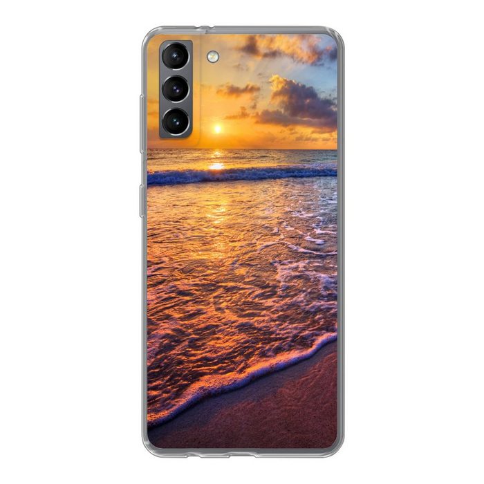 MuchoWow Handyhülle Meer - Strand - Sonnenuntergang - Wolken - Horizont Phone Case Handyhülle Samsung Galaxy S21 Plus Silikon Schutzhülle