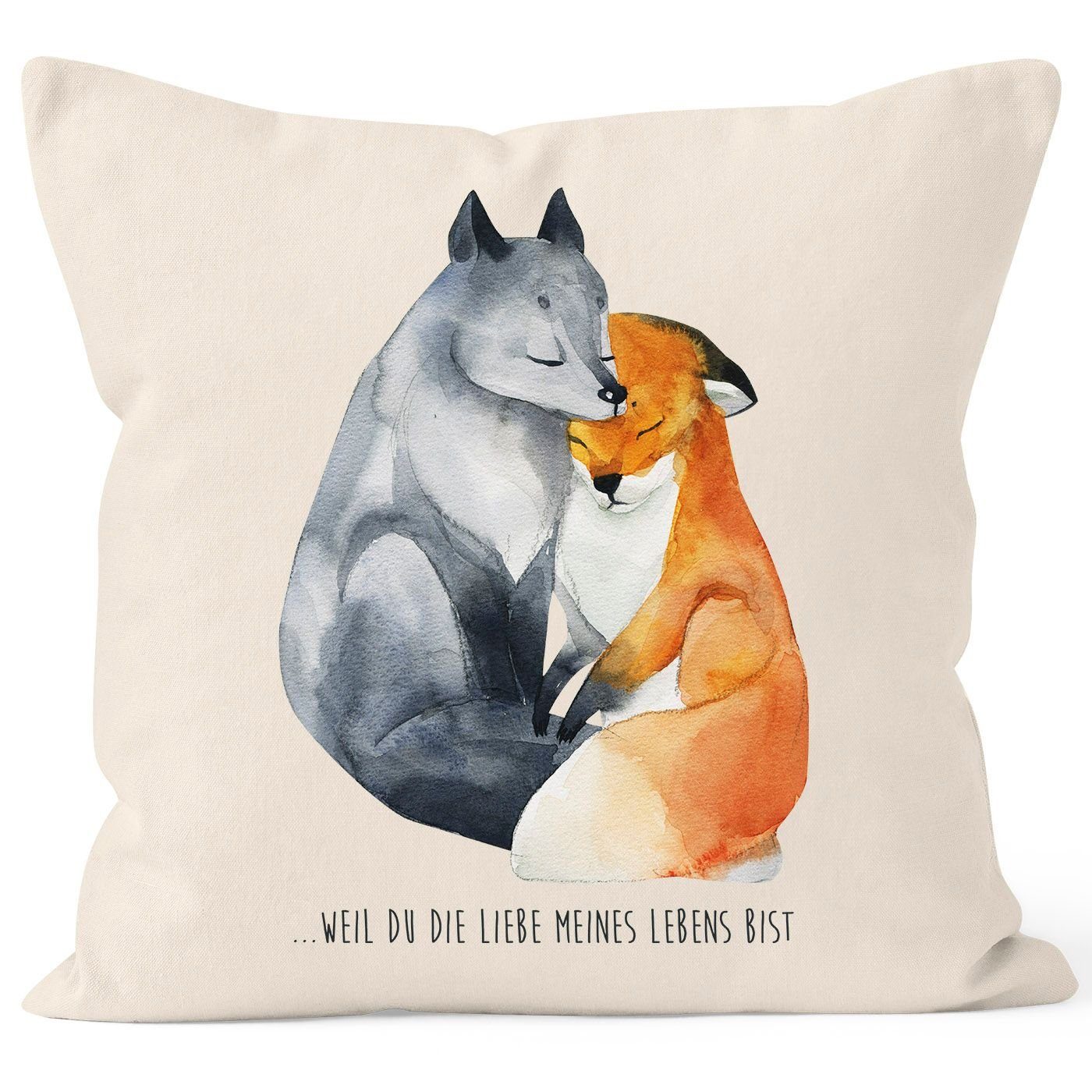 MoonWorks Dekokissen Kissen-Bezug Liebe meines Lebens Fuchs Geschenk Liebe Spruch Kaffeetasse Kissen-Hülle Deko-Kissen Baumwolle MoonWorks® natur