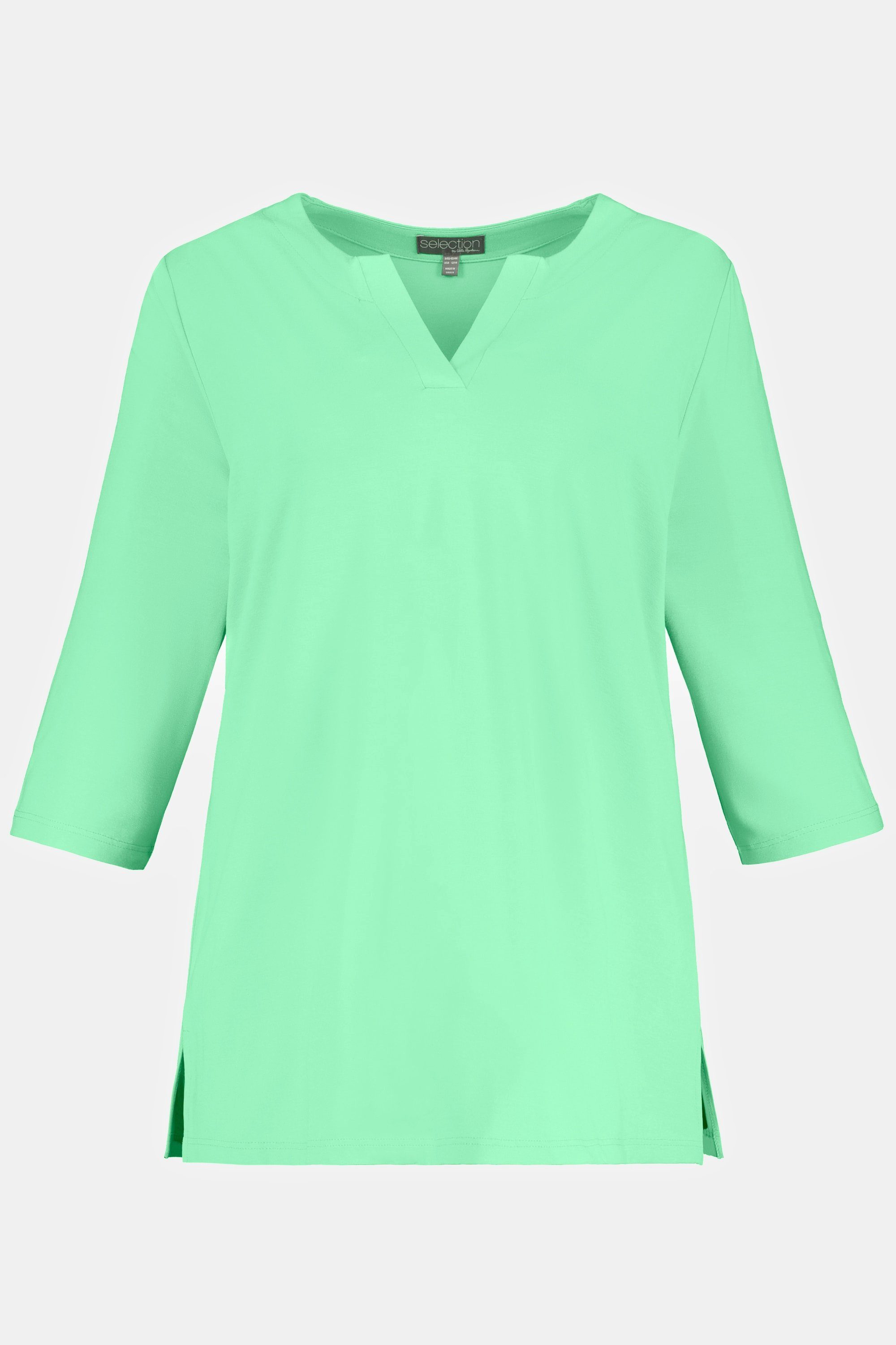 Ulla Popken Rundhalsshirt Shirt Tunika-Ausschnitt 3/4-Arm mintgrün Classic