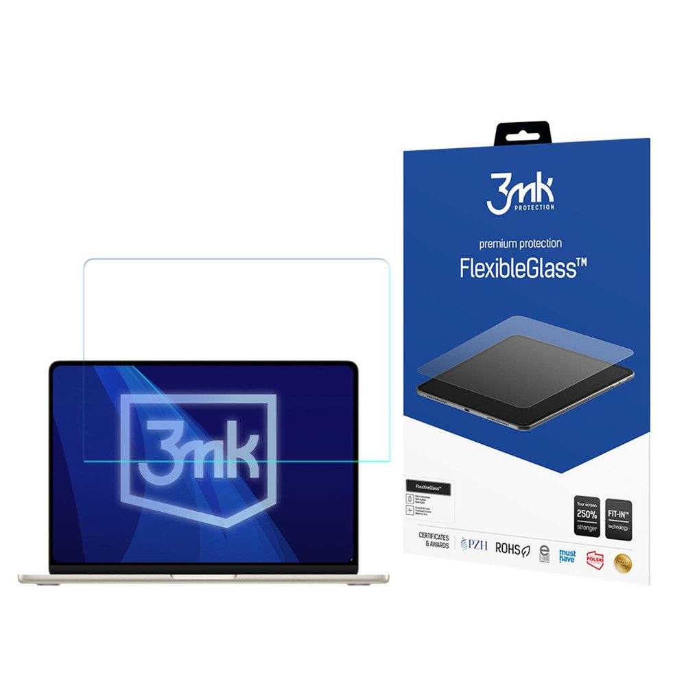 3MK Displayschutzglas Notebook Schutzglas für MacBook Air 13 Zoll 2022 (M2), Spar-Set, 1 Stück, Hybridglas, stoßfest, antibakteriell, kratzfest