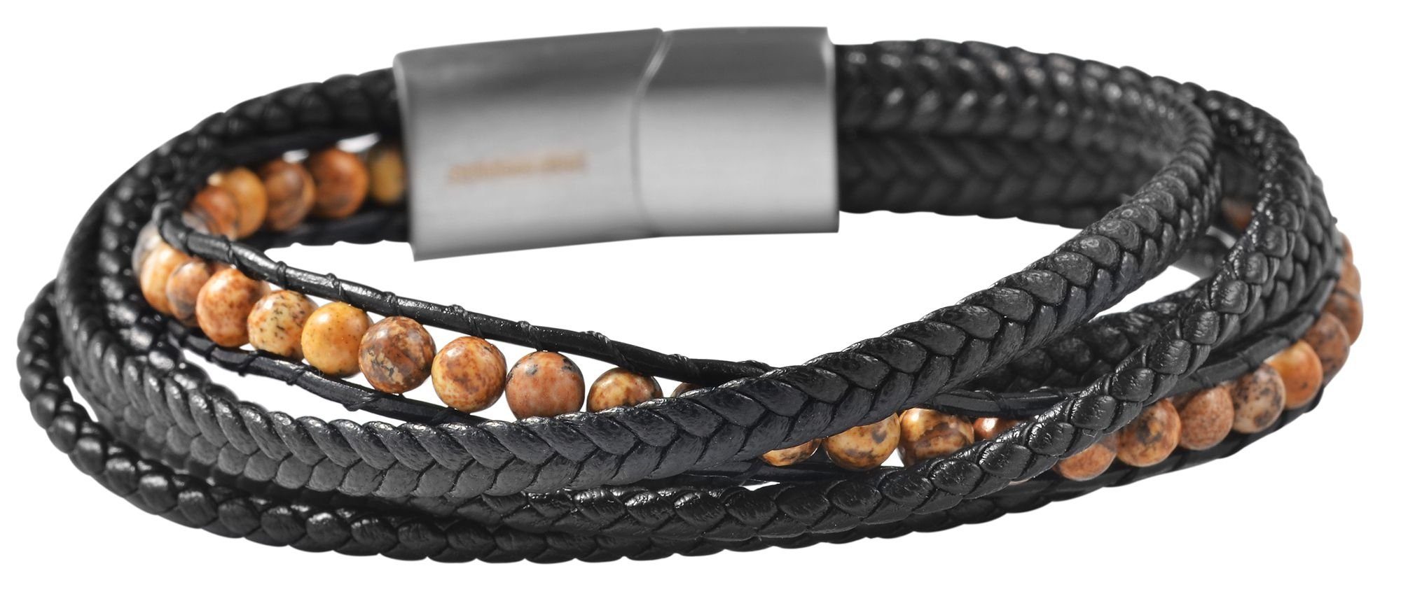 AKZENT Lederarmband Jip Herrenarmband aus Lederimitation Schwarz mit Natursteinen (einzeln) | Armbänder