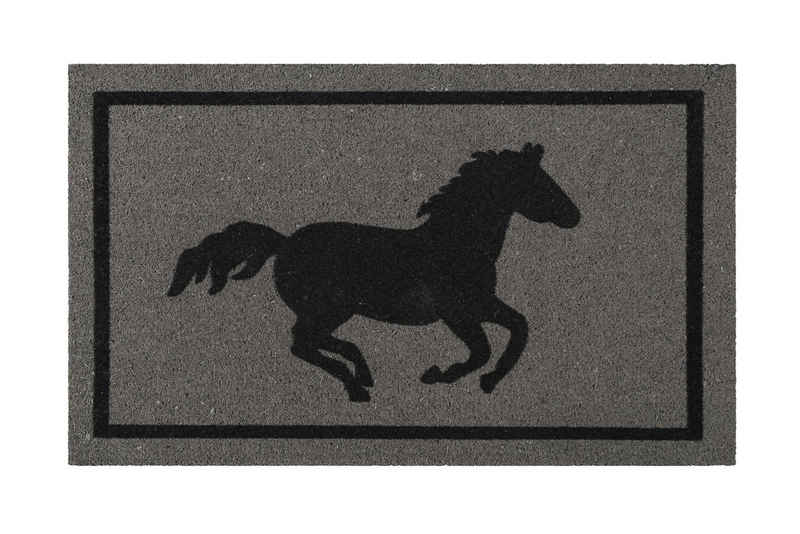 Fußmatte Champion, Wecon home, Höhe: 18 mm, graue Fussmatte aus Kokosfaser mit Antirutschbeschichtung, Pferd
