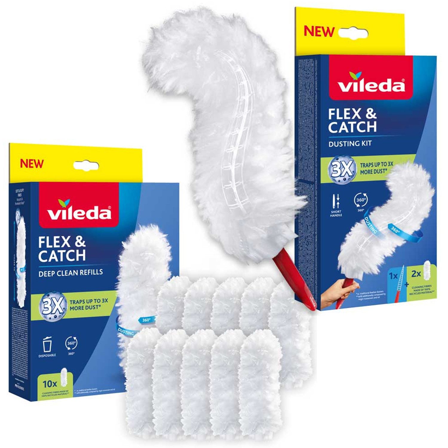Vileda Staubwedel Flex Catch 12 Nachfüllpackungen, 12 Einsätze (2 im Set mit Staubwedel + Packung mit 10 Stück)