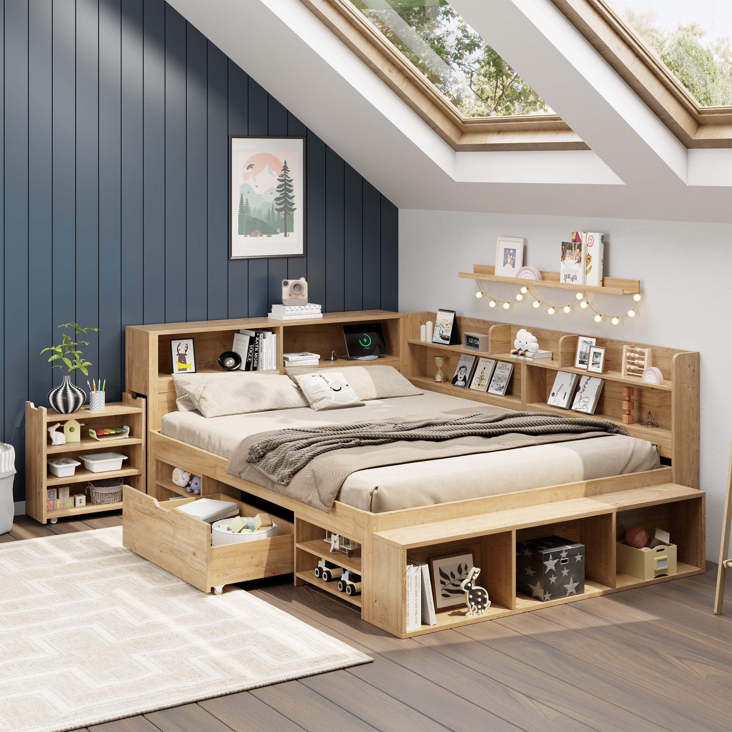 Flieks Massivholzbett, Kinderbett 140x200 mit Ladefunktion günstig online kaufen
