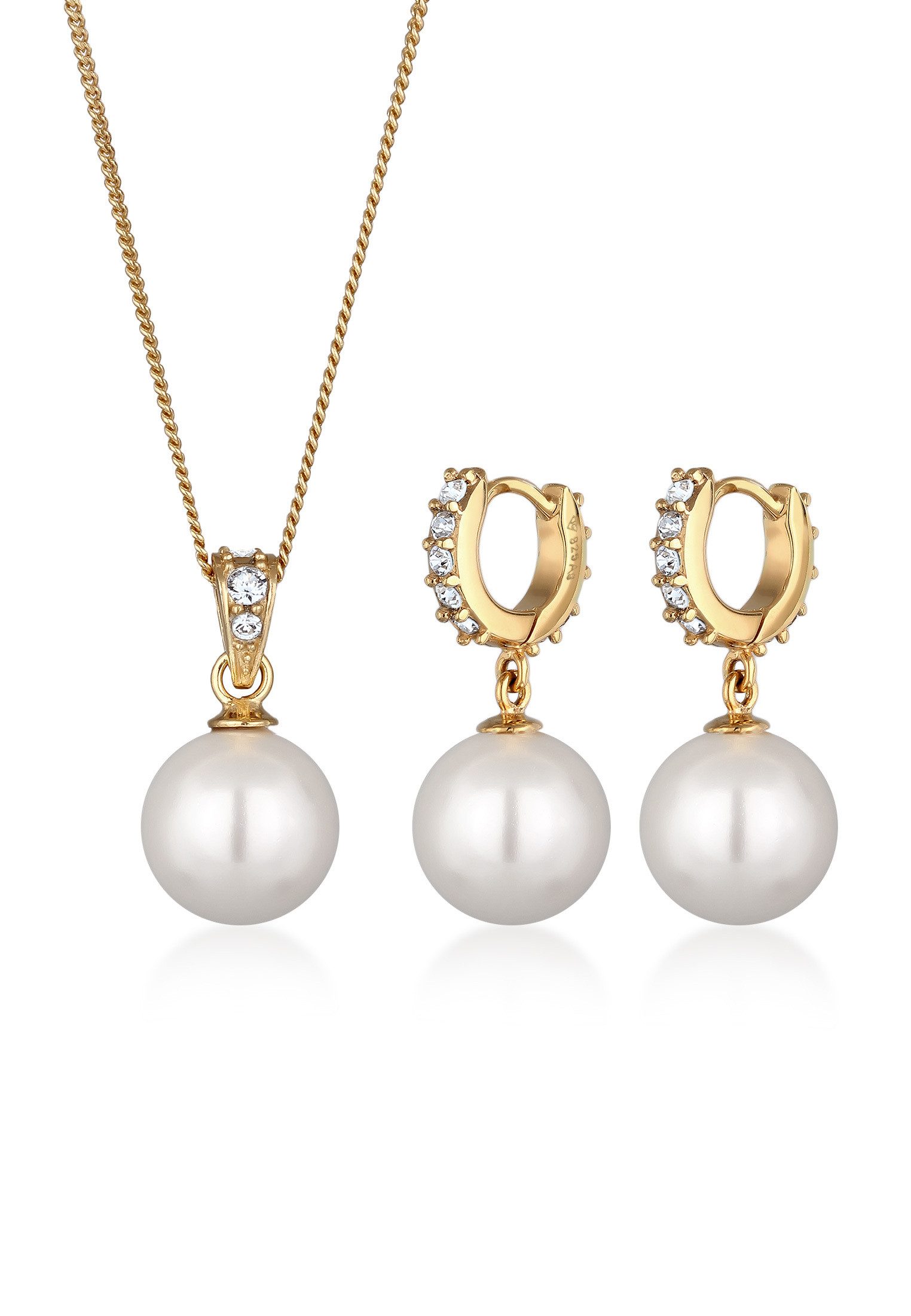 Elli Schmuckset Muschelkernperlen Weiß Glas Kristalle 925 Sterling Silber günstig online kaufen