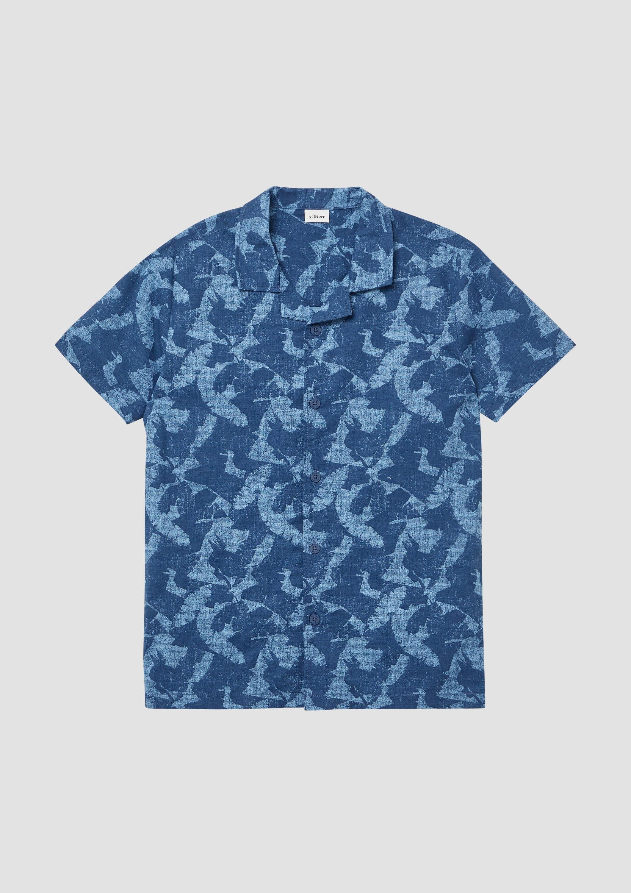 s.Oliver Kurzarmbluse Hemd Kurzarmhemd mit All-over-Print in Leinenoptik