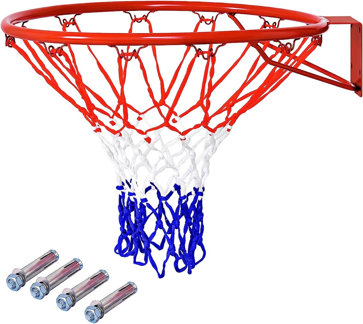KOMFOTTEU Basketballkorb mit Ring und Nylonnetz, Ø 46 cm, Indoor&Outdoor | Basketballkörbe