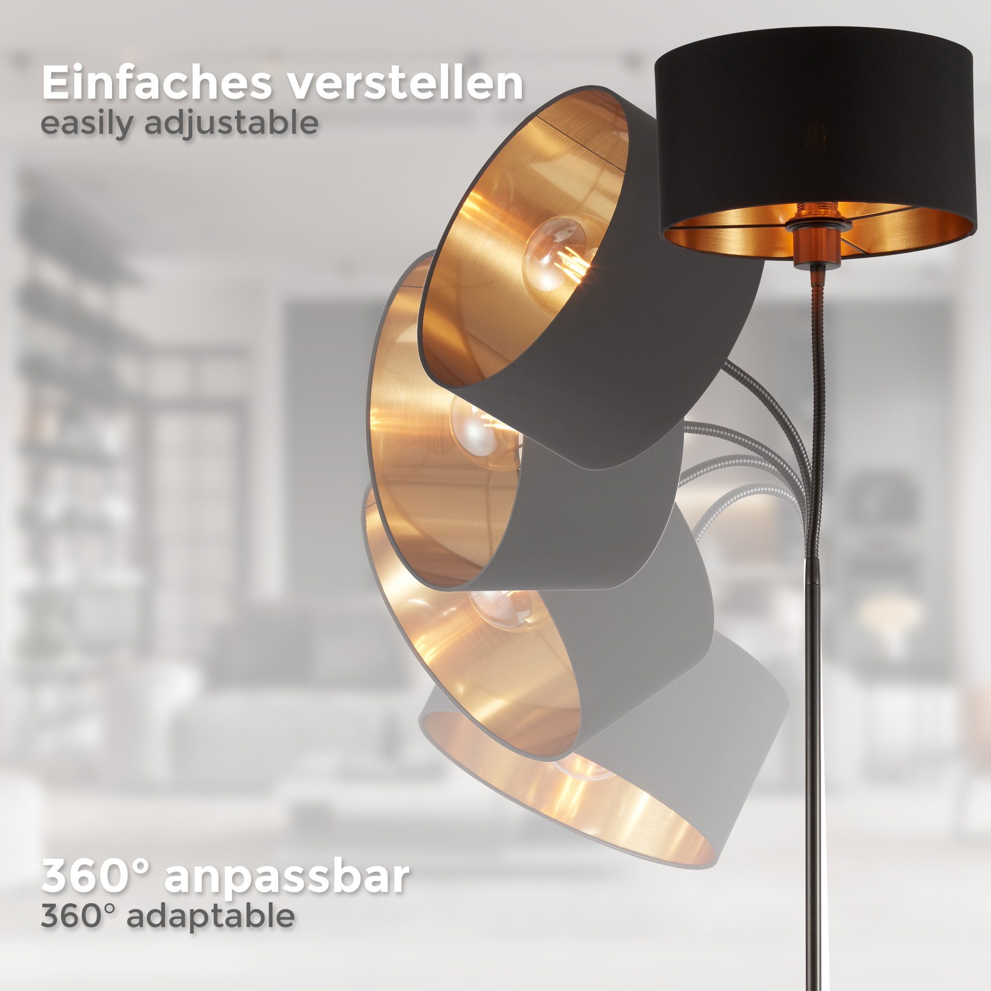 B.K.Licht Stehlampe BKL1419 Stehleuchte Vintage, mit Fußtaster, Lampenschirm aus Stoff, ohne Leuchtmittel, max. 40 Watt, Wohnzimmerlampe, Industrial, 25x145 cm, – Bild 5 von 5