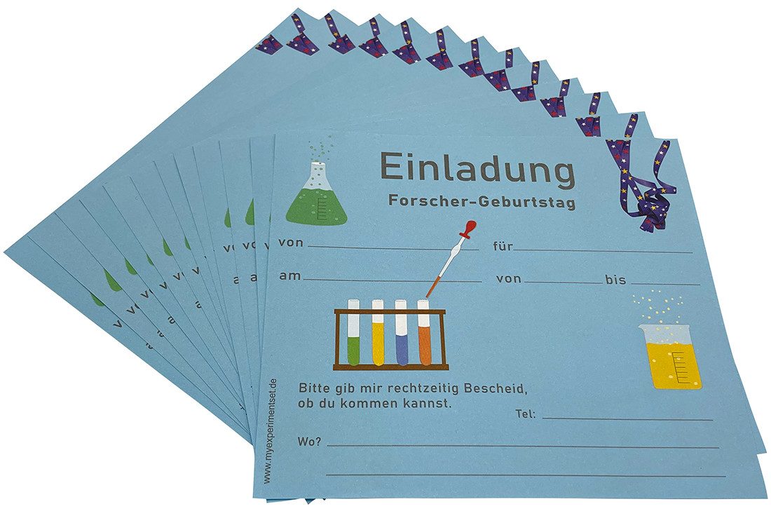 myExperimentSet Einladungskarten und Farb-Experiment in der Petrischale für Forscher-Kindergeburtstage, 10 Stück - eine besondere Einladung