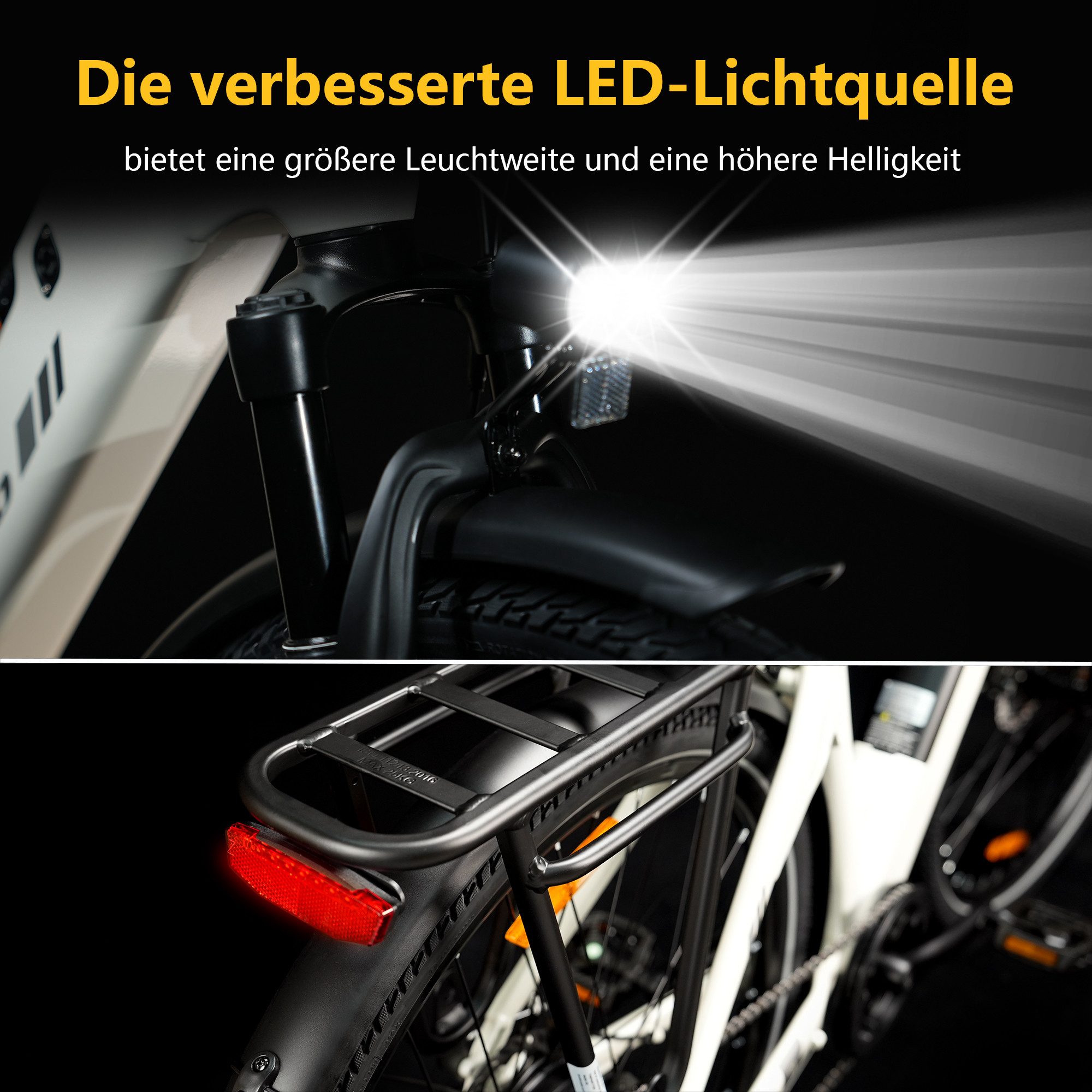 TTGO E-Bike Cityrad 28 x 2,0 Zoll, 150km Reichweite, C3 2.0, Elektrofahrrad, Pedelec, 7 Gang SHIMANO, Kettenschaltung, Heckmotor, 650 Wh, 5 Stufen, Leicht nur 25kg, Tiefeinsteiger-Rahmen, bis zu 125kg