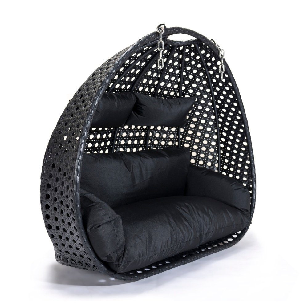 HOME DELUXE Hängesessel Polyrattan Hängesitz + UV-beständig, Hängestul, Kissen), Korb | Sitz-, - und TWIN Korb schwarz schwarz Kissen | inklusive Hängesessel 2-St., schwarz Rückenkissen, und (Set