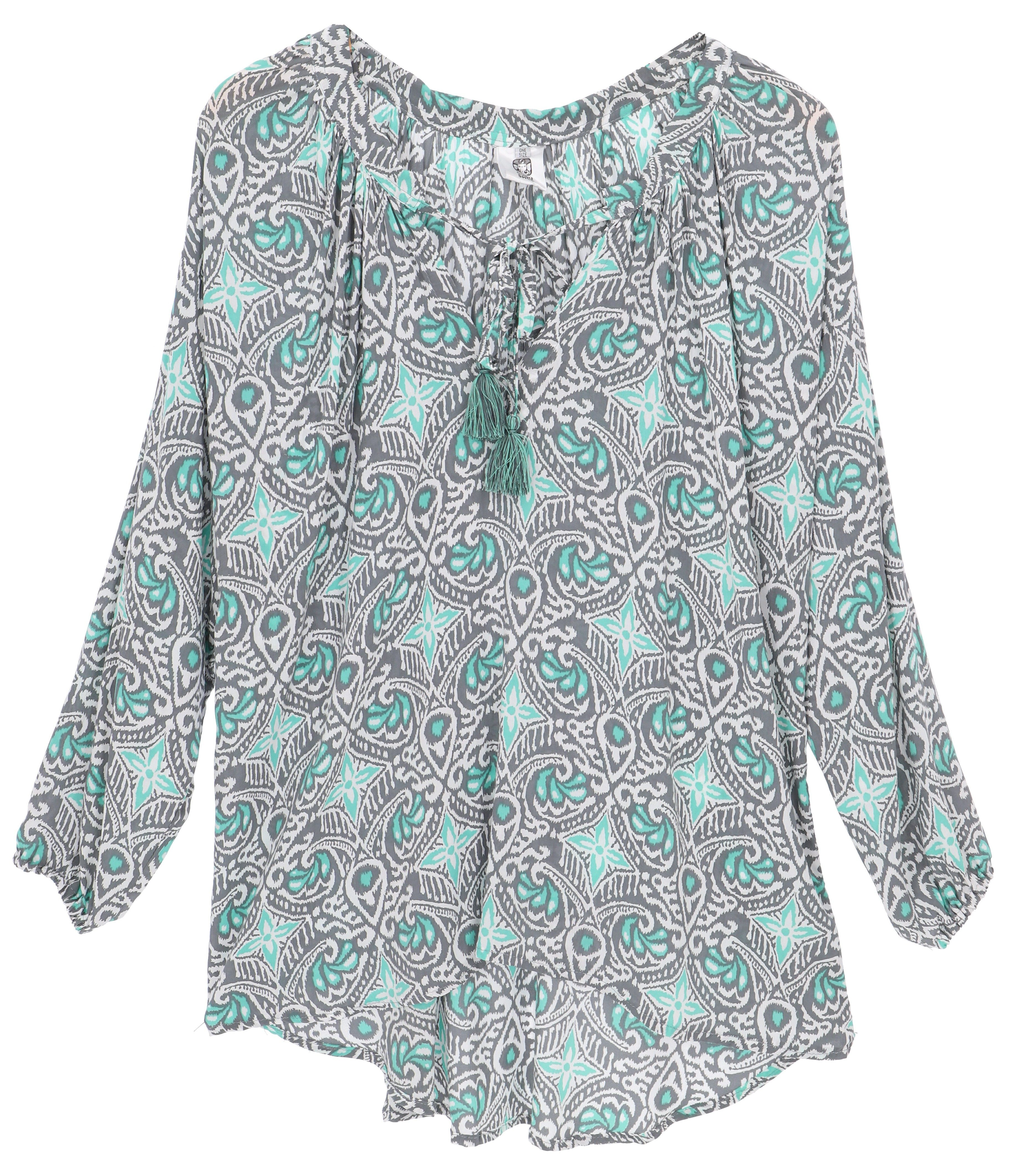 Guru-Shop Longbluse Blusentunika, Langarmbluse, plus size.. Boho, Ethno Style, Hippie, alternative Bekleidung