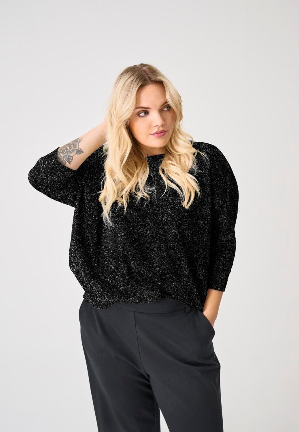 ONLY CARMAKOMA Oversize-Shirt CARSILVERY GLAMOUR LUREX 3/4 TOP NOOS günstig online kaufen