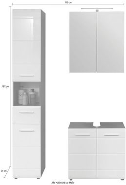 INOSIGN Badmöbel-Set Sovana, (Set, 3-St), mit LED-Beleuchtung, Hochschrank und Waschbeckenunterschrank