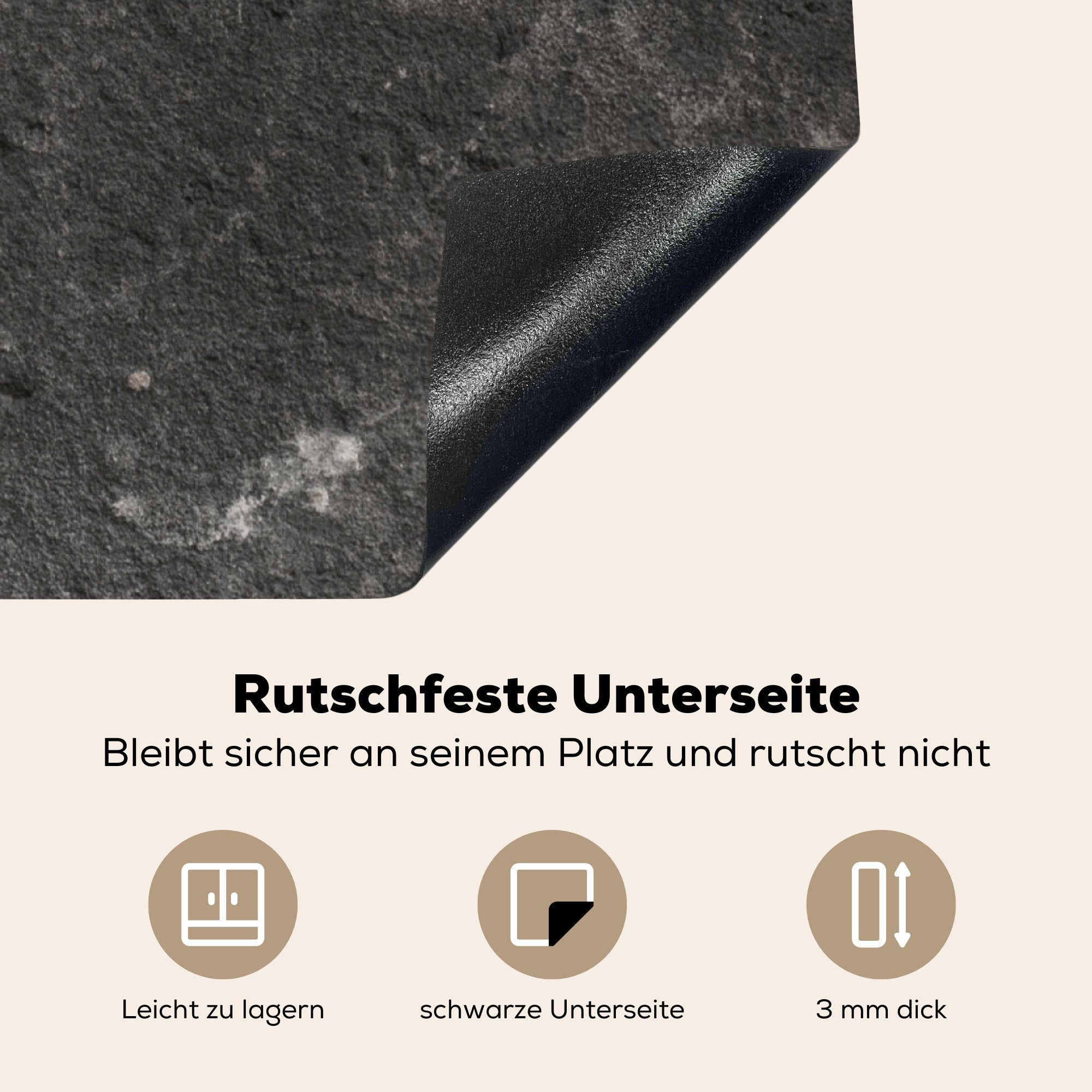 MuchoWow Herdblende-/Abdeckplatte Beton - Schwarz für (1 - 78x78 küche Ceranfeldabdeckung, tlg), Arbeitsplatte cm, Formen, Vinyl