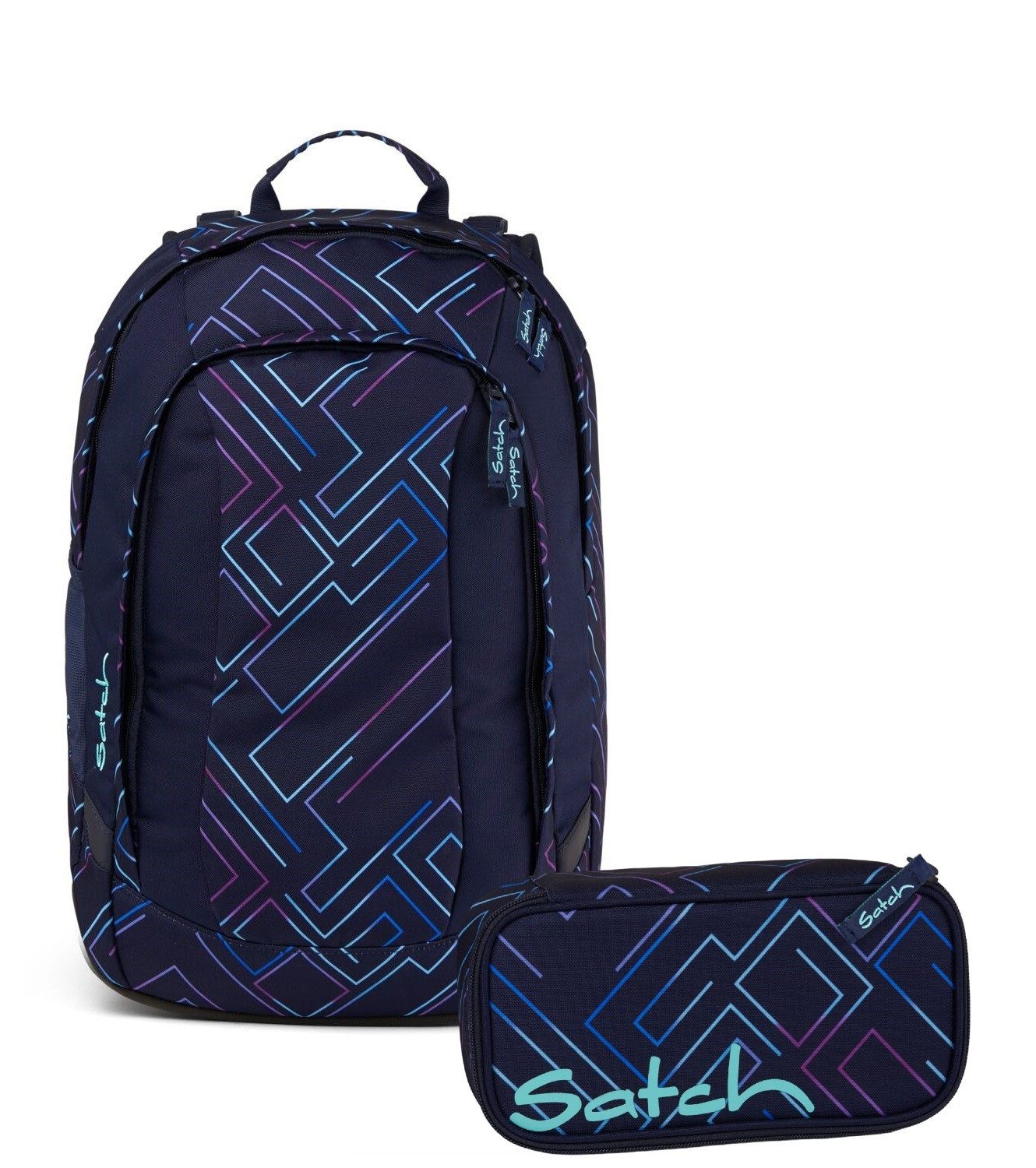 Satch Schulranzen Schulrucksack-Set AIR Purple Laser 2-teilig, Kollektion 23/24 (2-teilig), Laptop-Fach, Your-Size-System, Schulranzen