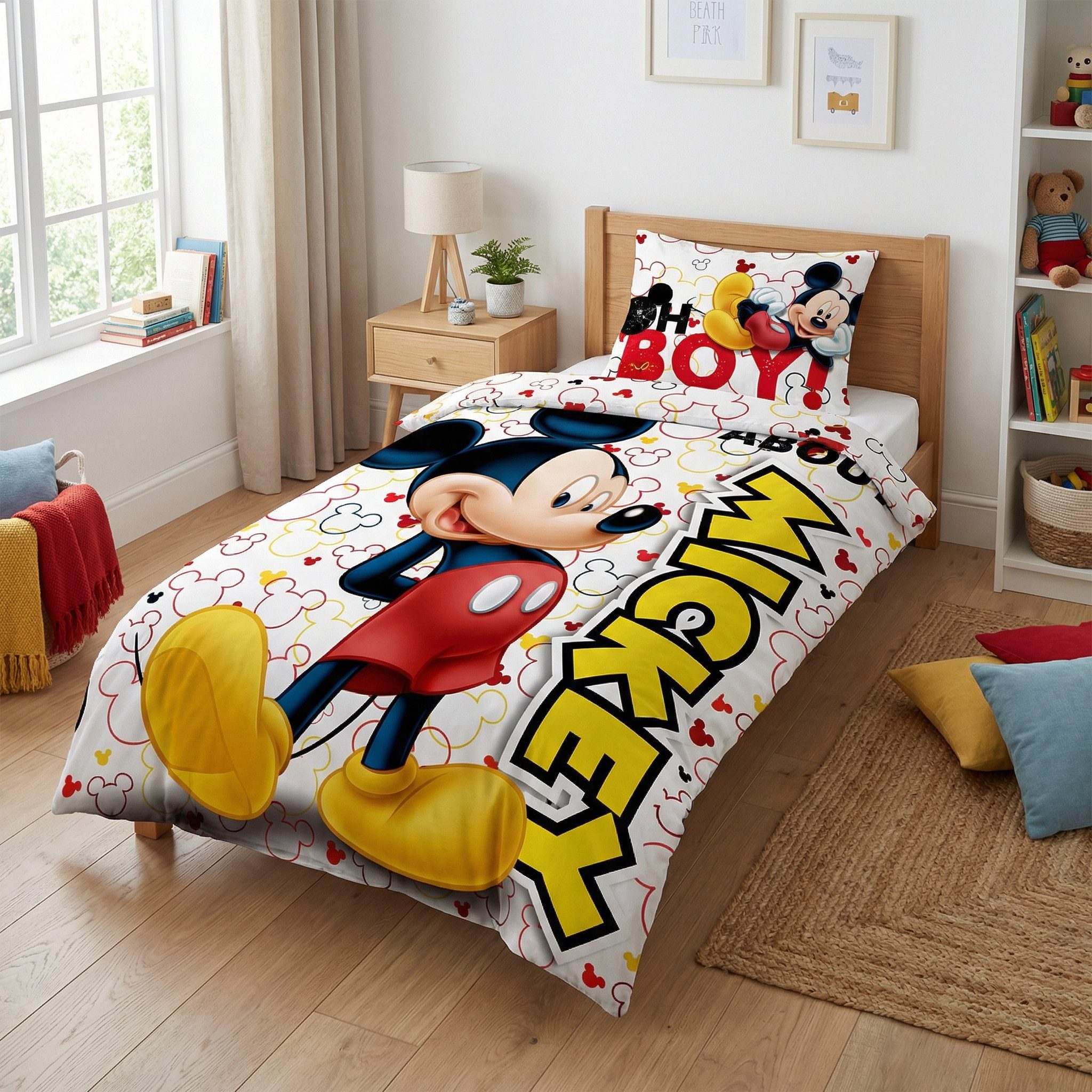 Disney Bettwäsche Mickey Maus Oh! Boy Bettwäsche Set, Mikrofaser, Deckenbezug 135-140x200 cm Kissenbezug 63x63 cm