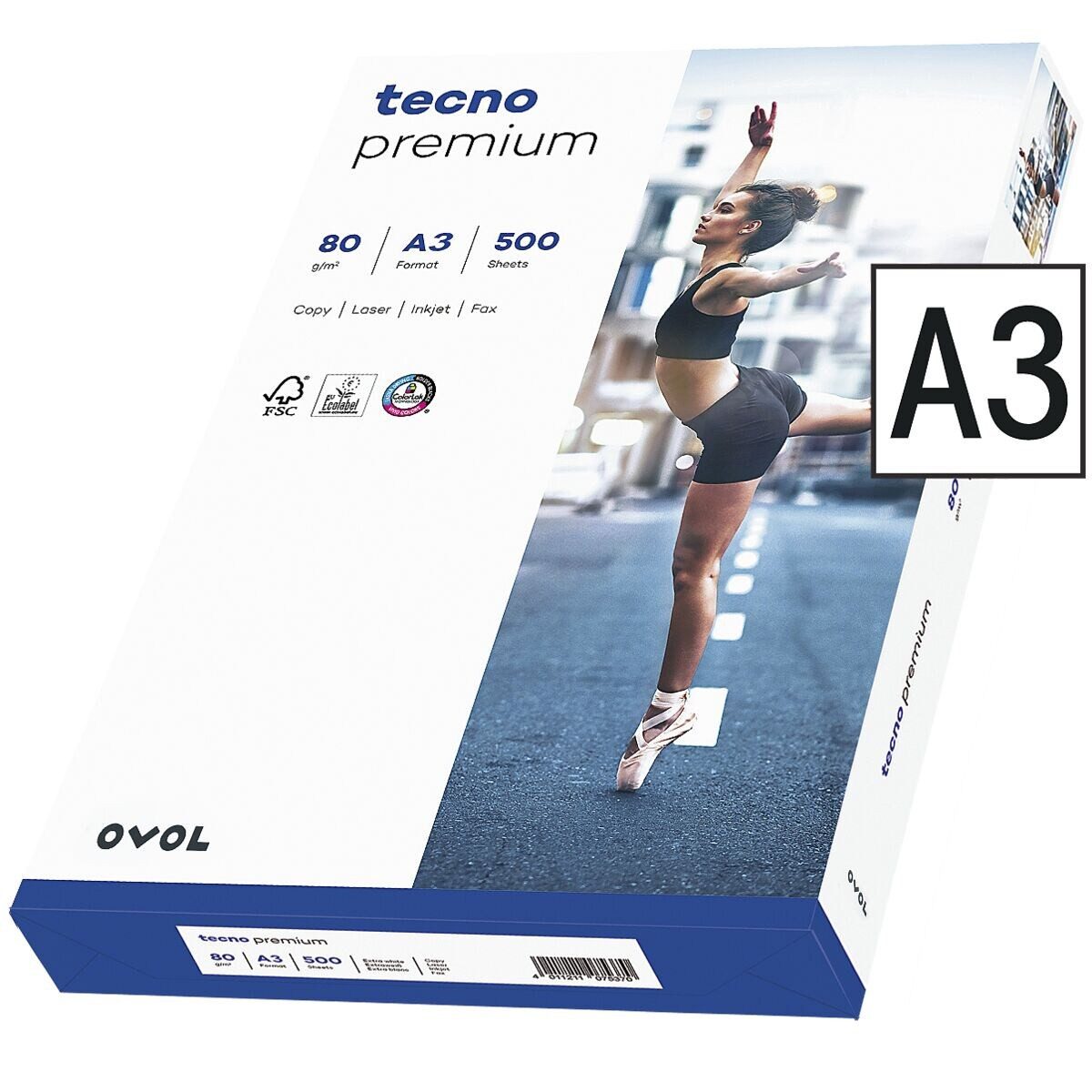 Inapa tecno Druckerpapier Premium, Format DIN A3, 80 g/m², 170 CIE, 500 Blatt