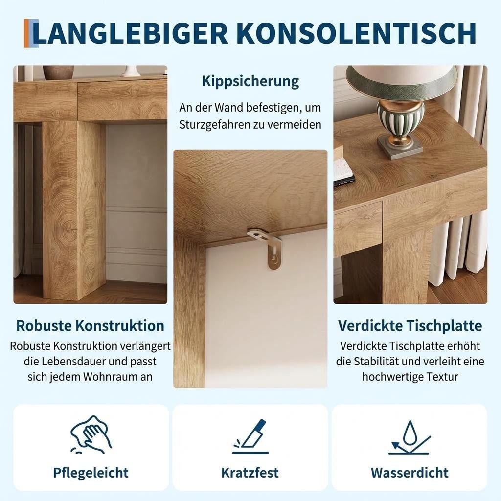 GarveeMore Konsolentisch 120 cm Landhaus Flurtisch Sofatisch, MDF-Material und Kippsicherung – Bild 4 von 5