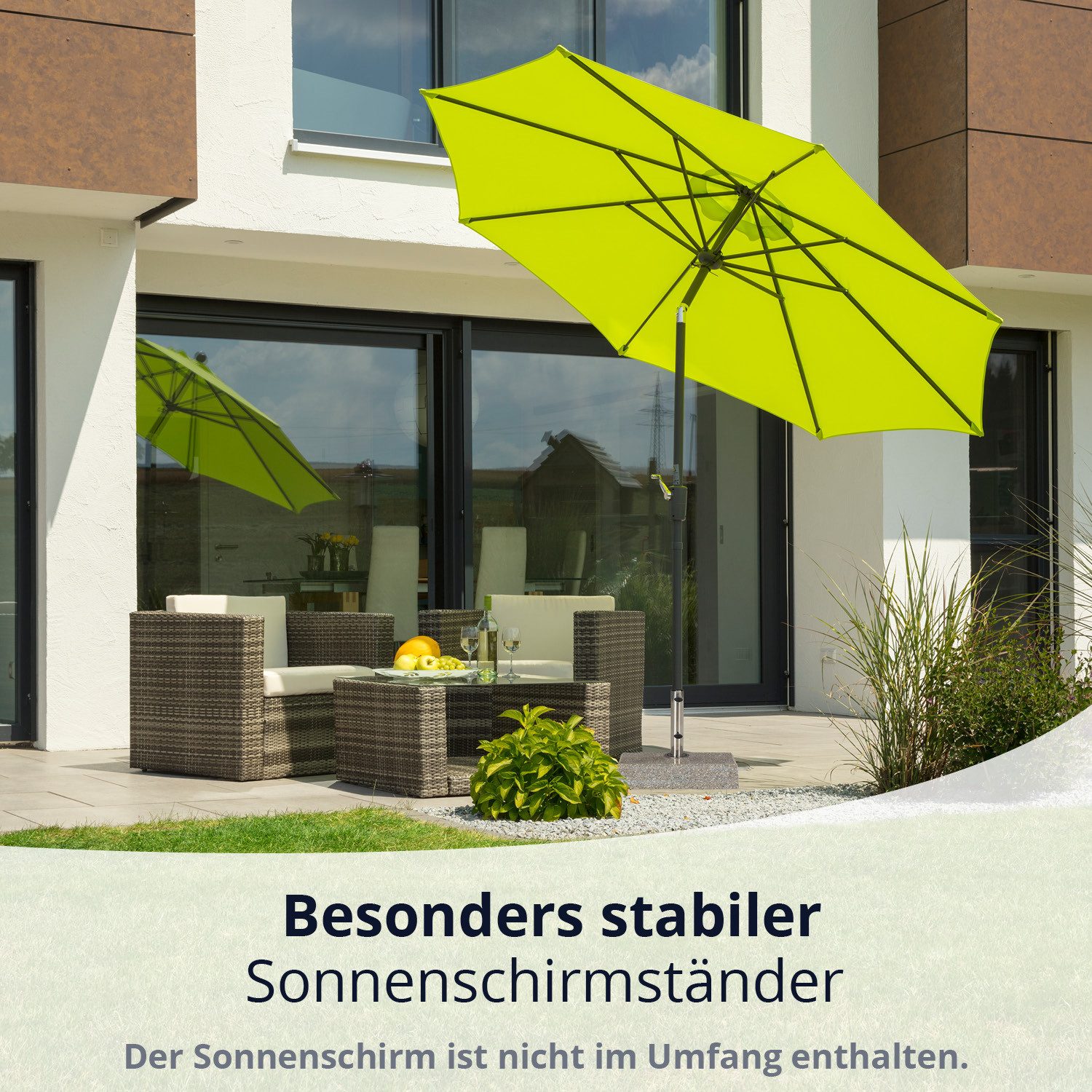 KHG Betonschirmständer Sonnenschirmständer aus Granit grau rechteckig, 4 tlg., mit Einsätzen für alle gängigen Schirmgrößen 26 - 33 - 38 mm