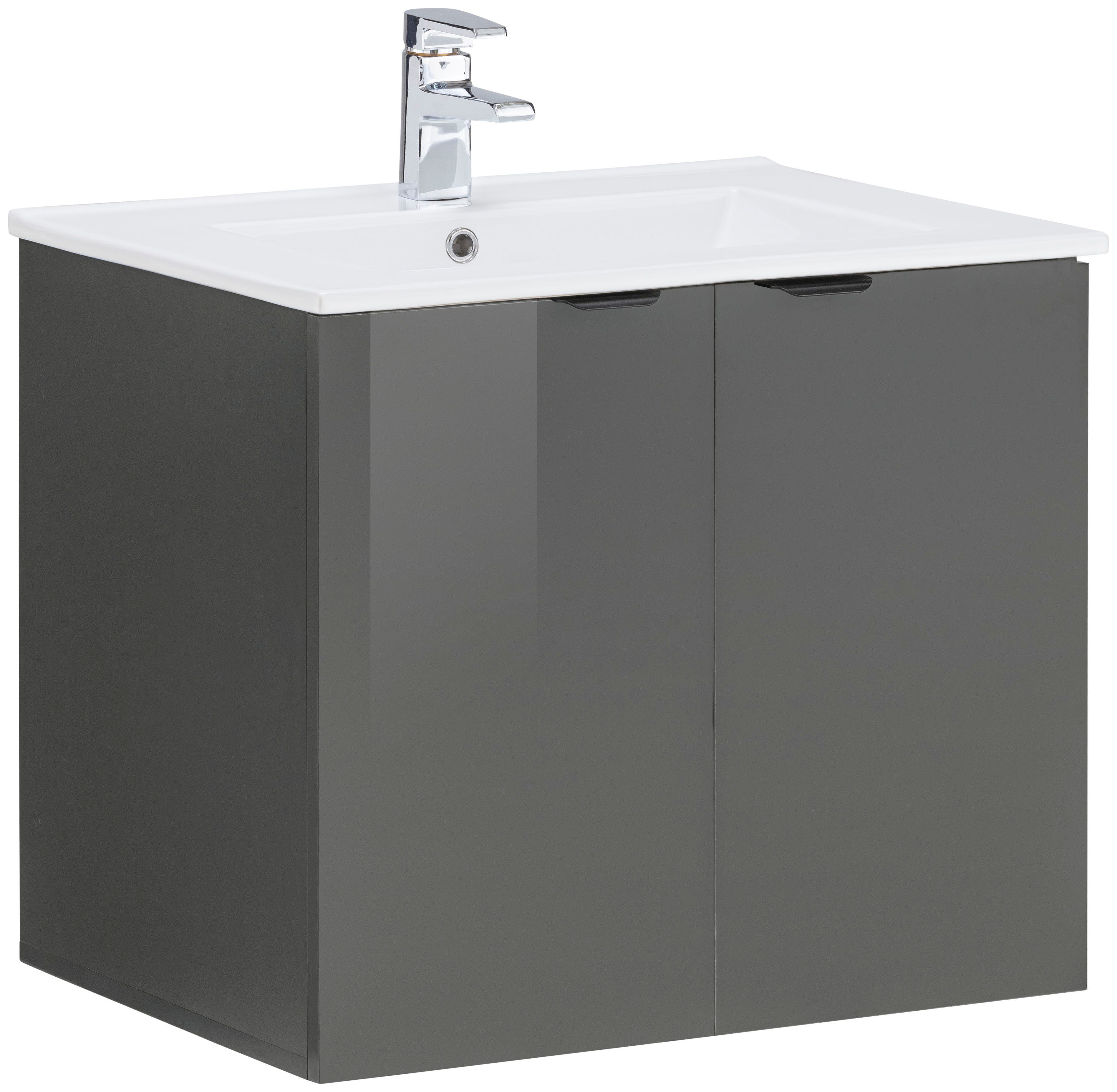 welltime Waschtisch Lage, mit 2 Türen und einem Handwaschbecken aus Keramik, 61 cm breit