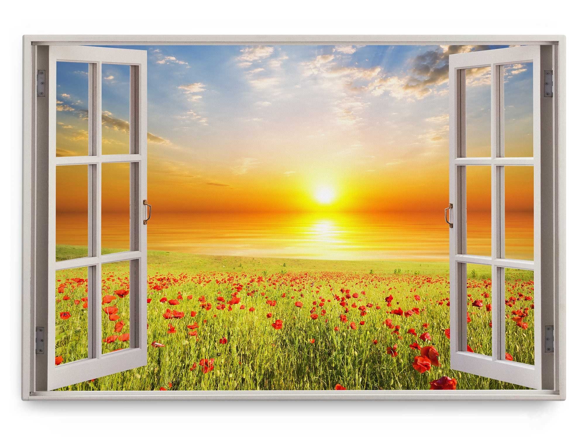 Sinus Art Leinwandbild Wandbild 120x80cm Fensterbild Sonnenuntergang Meer A günstig online kaufen