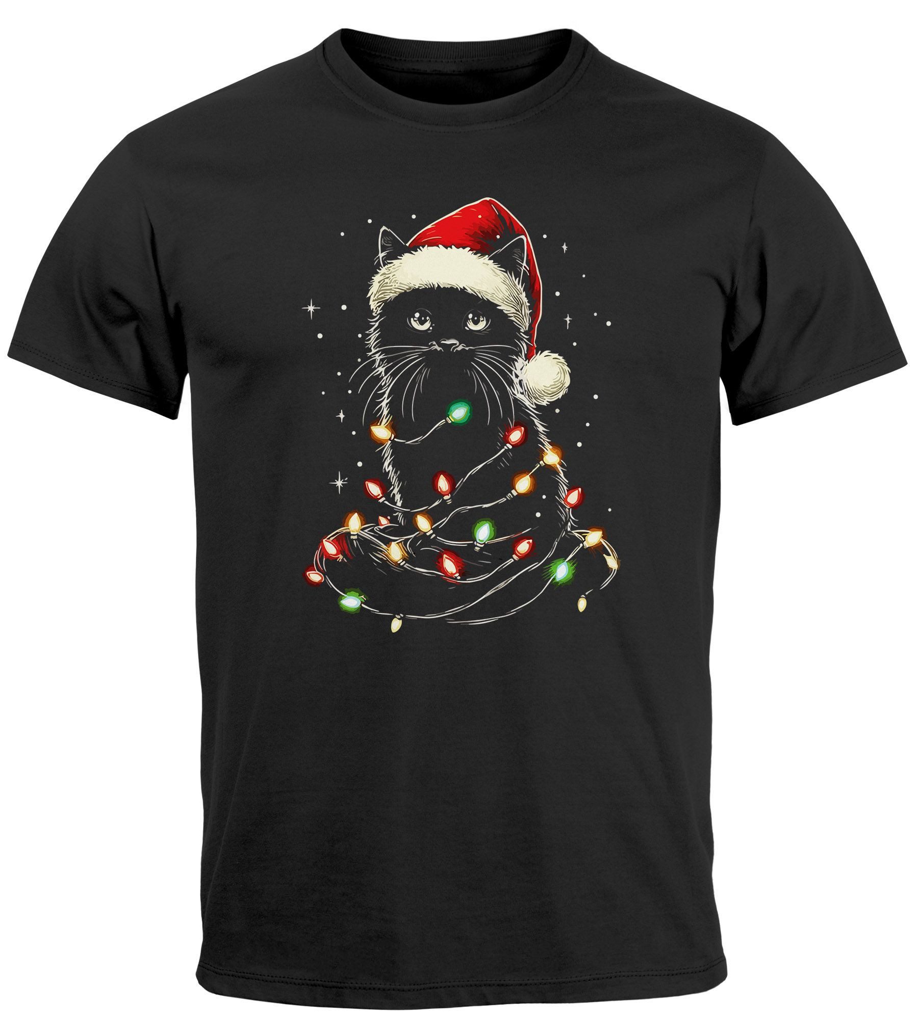 Print-Shirt Herren T-Shirt Weihnachten Katze lustig XMAS Outfit Weihnachtsshirt