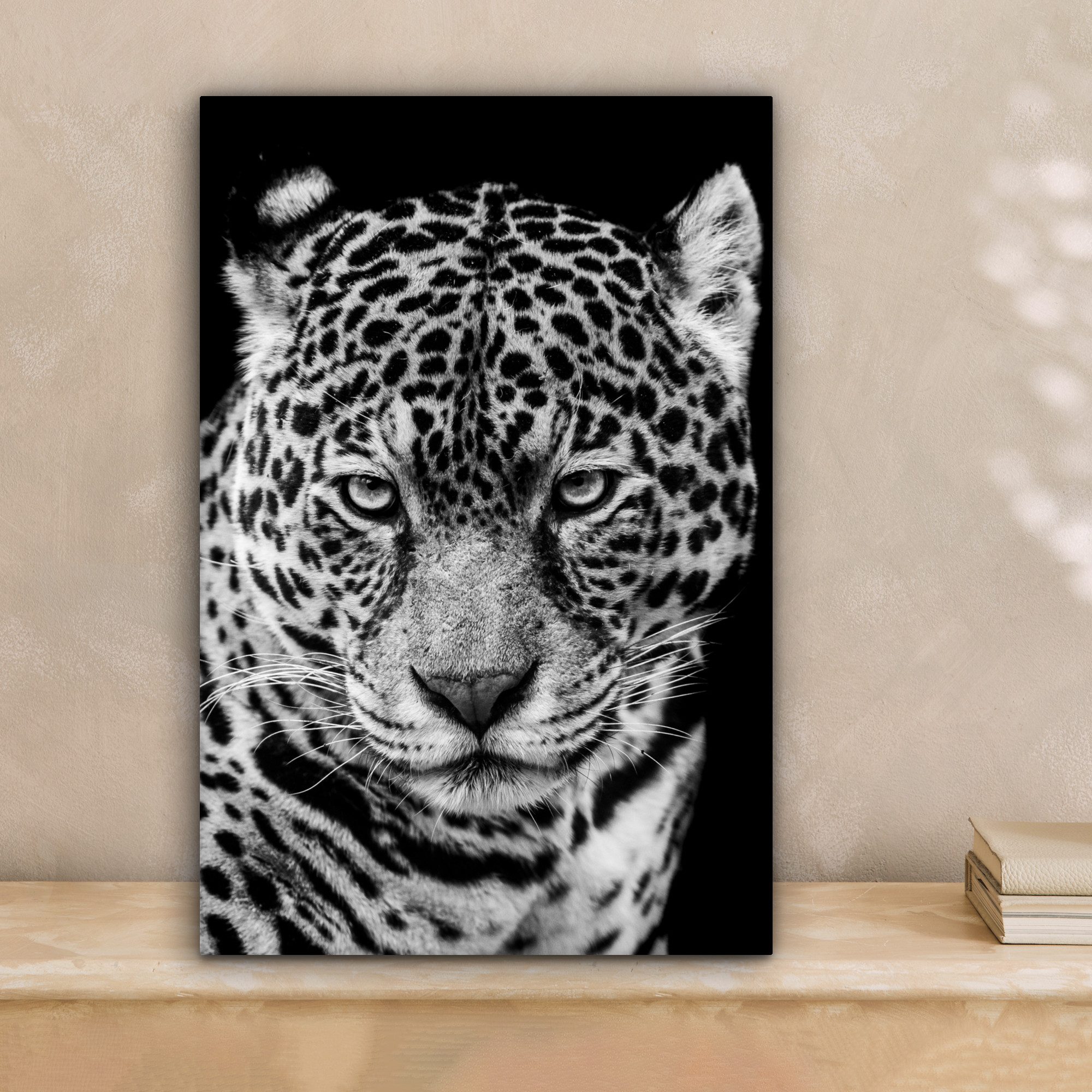 OneMillionCanvasses® Leinwandbild Leopard - Tiere - Schwarz - Weiß - Porträ günstig online kaufen