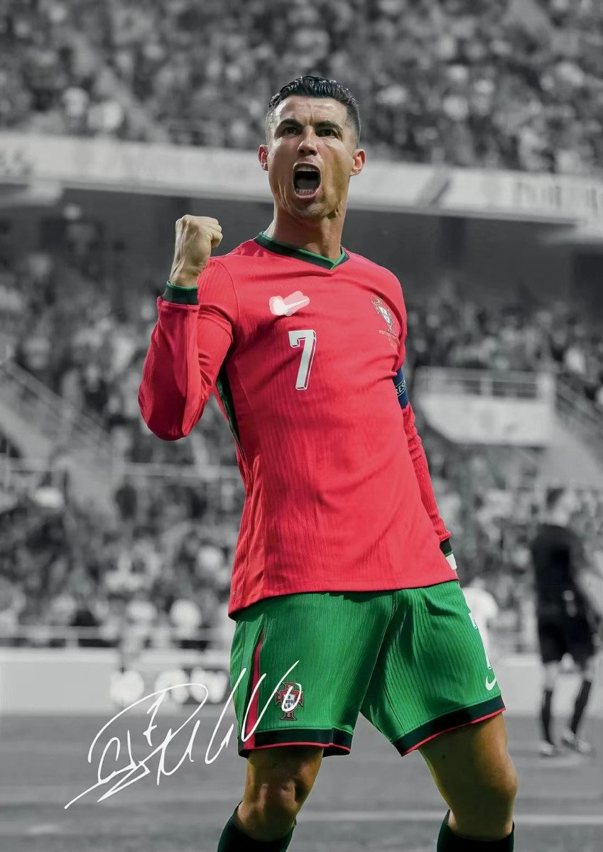 TPFLiving Kunstdruck (OHNE RAHMEN) Poster - Leinwand - Wandbild, Leinwandgemälde der berühmten Fußballer Messi, Neymar und Ronaldo (Leinwandbild XXL), Farben: Schwarz, Weiß, Grau, Blau, Rot, Grün -Größe: 20x30cm