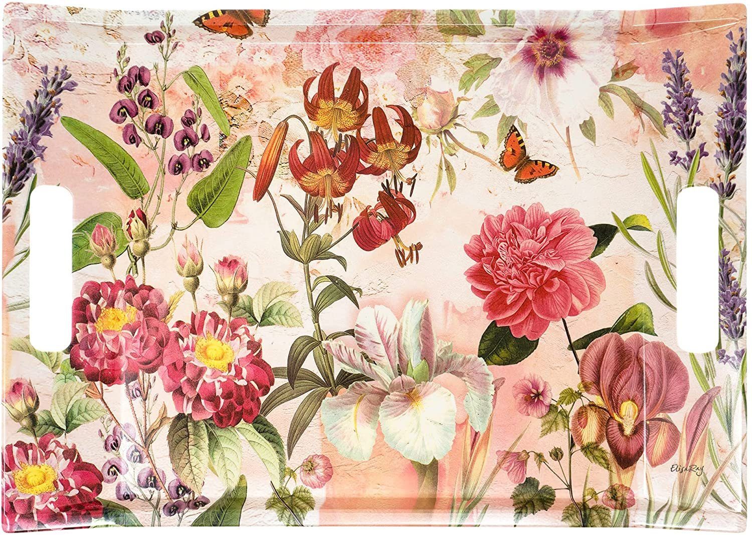 Lashuma Tablett Wildblumen, Melamin, (1-tlg), rosa Teetablett 38x27 cm zum Anrichten | Tabletts