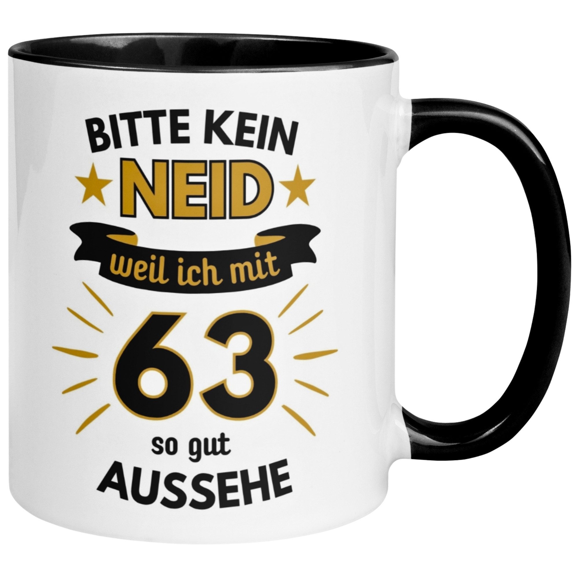Momentals Tasse Geburtstag Geschenk Mann 63 – „Bitte kein Neid“ – Geburtstagsgeschenk, Gratis Versand · Links-&Rechtshänder · Spülmaschinenfest