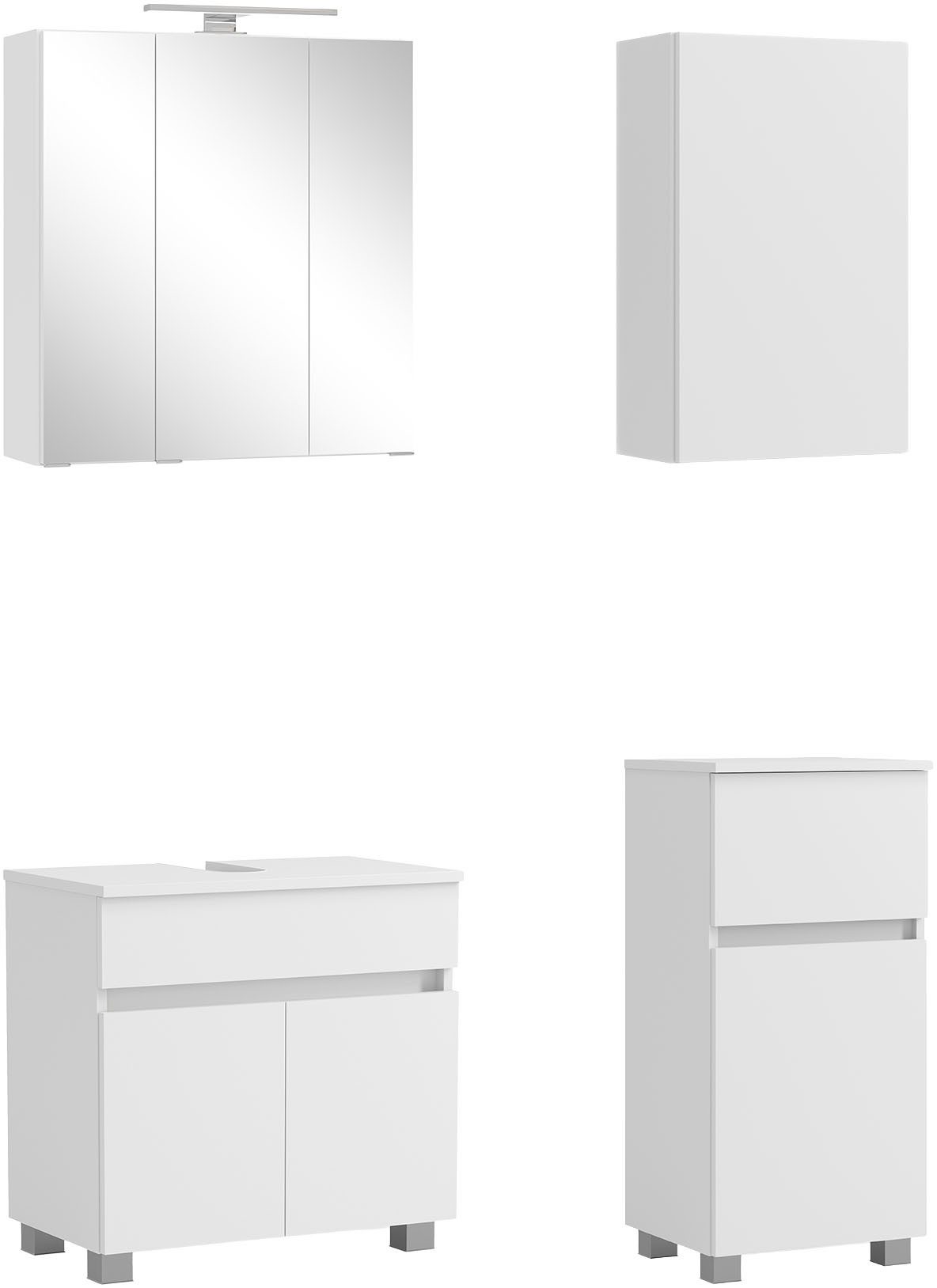 OTTO home Badmöbel-Set BOZEN, 4-tlg. Unterbecken-Set, (Badezimmerschrank, Badschrank, Stauraum, Badmöbel, Schrank), Umfangreicher Typenplan für viele Badlösungen, flexibel kombinierbar