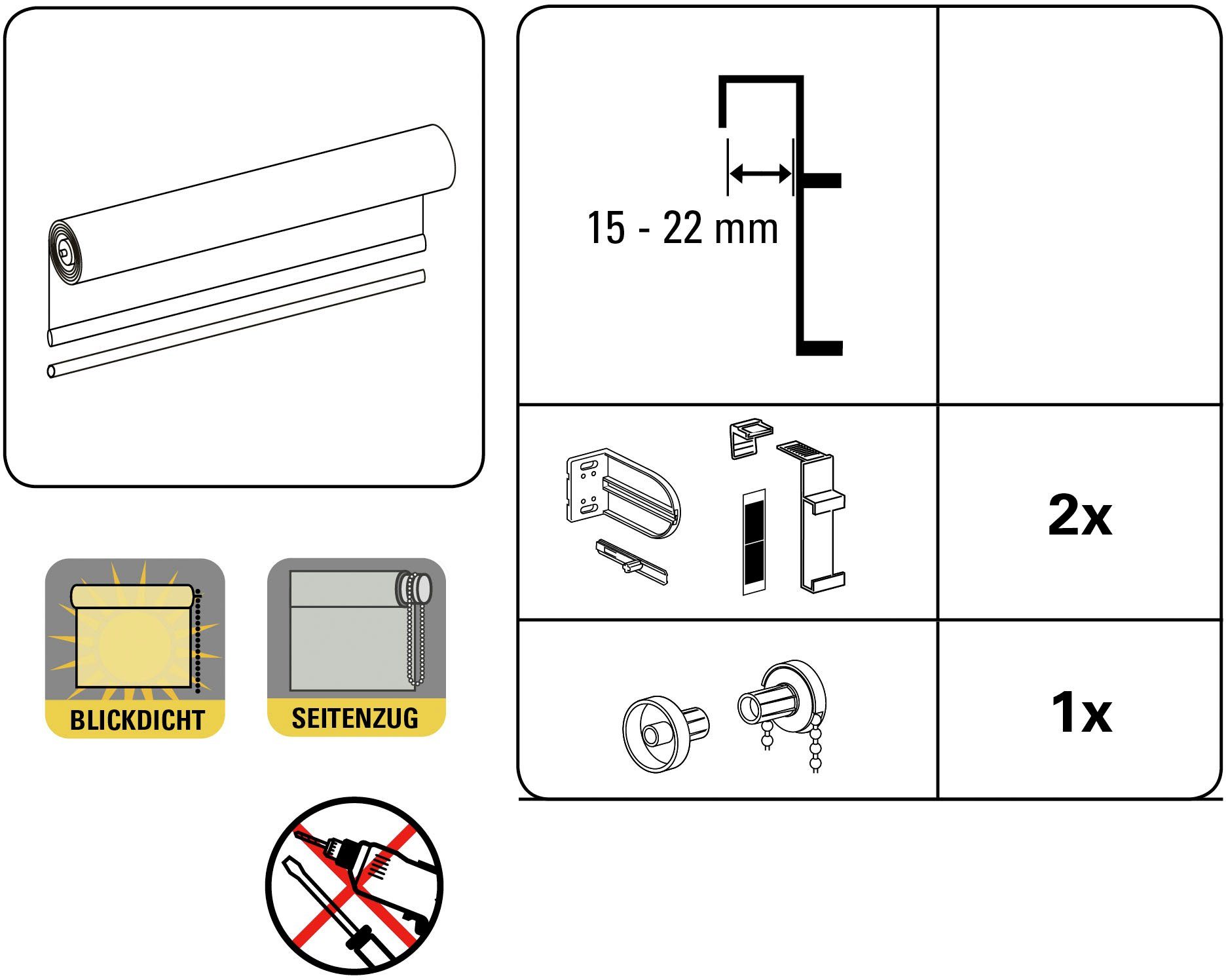 GARDINIA, Ornament, auf freihängend, Lichtschutz, Seitenzugrollo Montageschiene Bohren, vormontiert Klemmfix, ohne