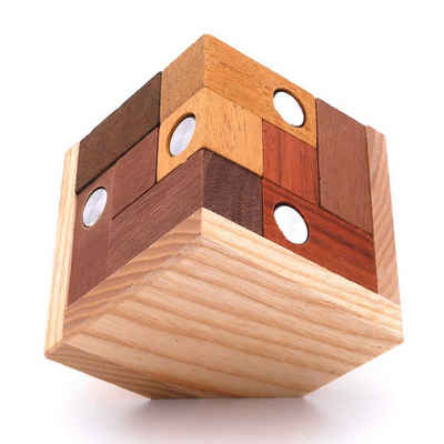 ROMBOL Denkspiele Spiel, Knobelspiel METALLWÜRFEL - ein Puzzle mit Durchblick, Holzspiel