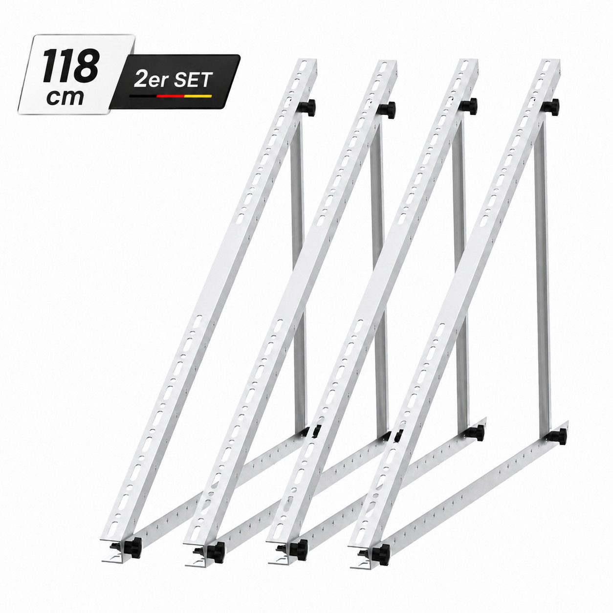 GLIESE Solarmodul-Halterung 0-90° Verstellbar – für Balkonkraftwerk & Dach, (bis 46 Zoll, Set, 4-tlg., 118cm Solarmodule Halterung, Set 4-tlg, 118cm, Alu rostfrei, 0-90° verstellbar – für Balkon & Dach)